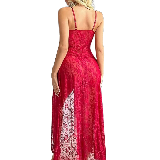 Women Sexy Open Front Lace Up Bows Chemises Floral Lace Sheer Babydoll Lingerie Dress Set Long Nightgown with Thong Set
