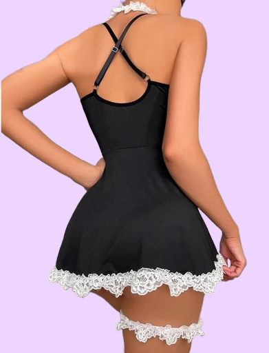Women Sexy French Maid Uniform Cosplay Costume Sexy Naughty Lingerie Set Lace Trim Lolita Apron Maid Roleplay Outfit