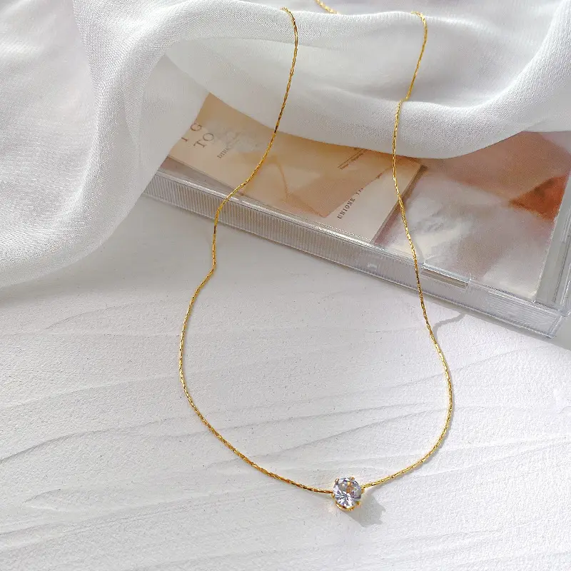 Gold Necklace with Solitaire Pendant