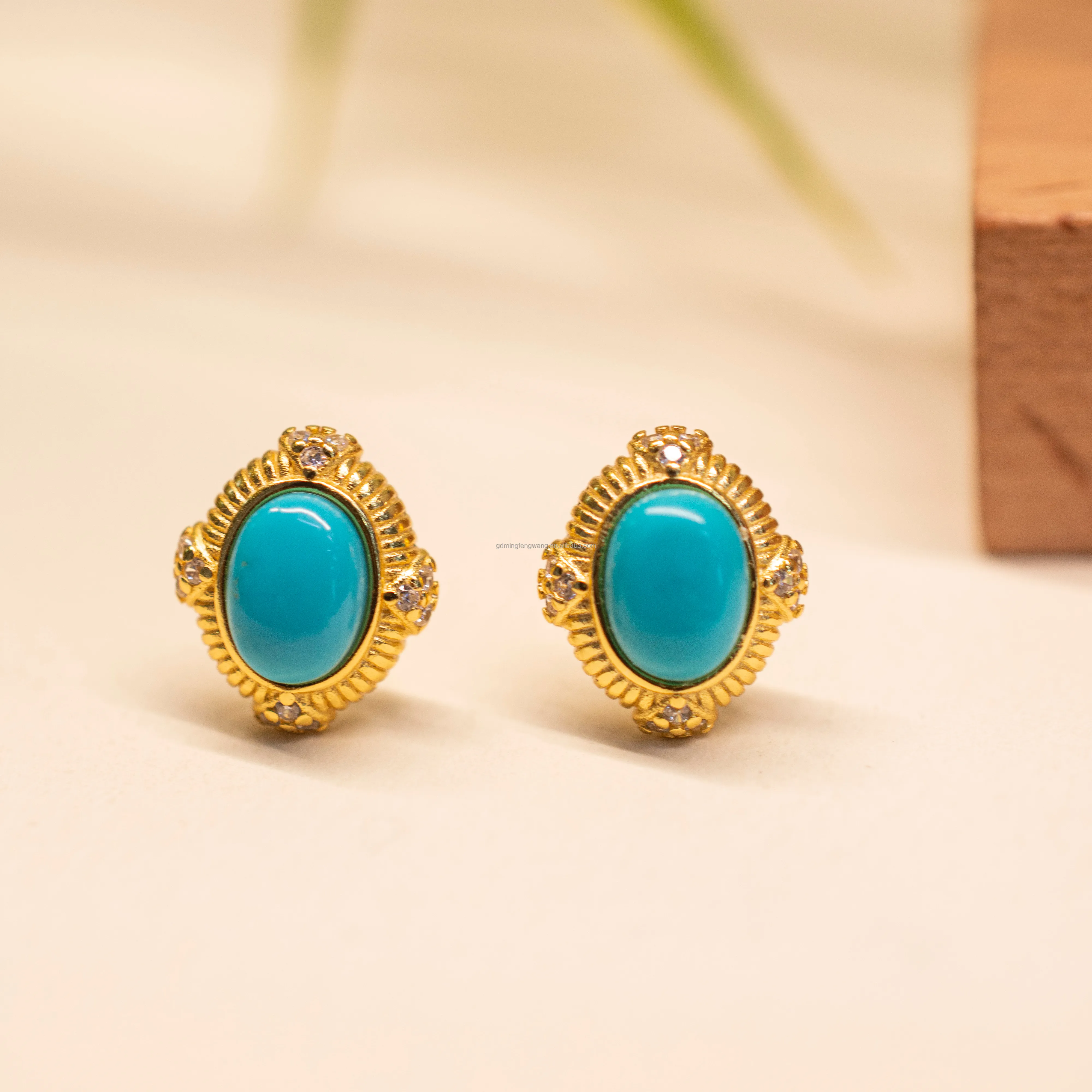 Gold and Turquoise Stud Earrings