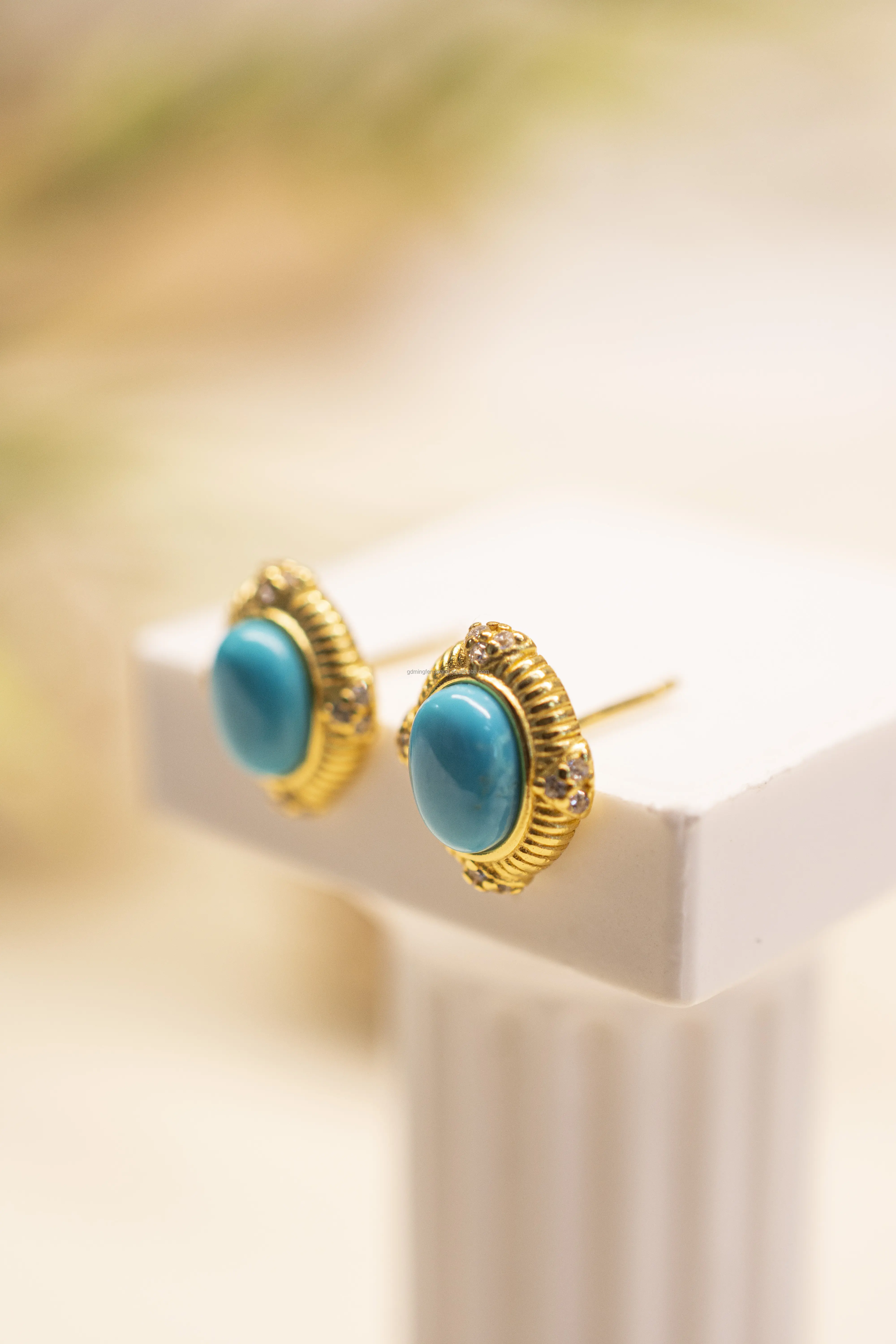 Gold and Turquoise Stud Earrings
