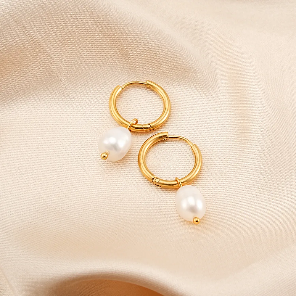 Gold Hoop Earrings with Pearls