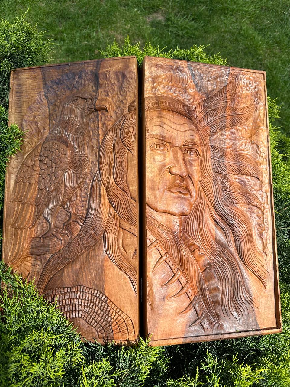 Hand-Carved Wooden backgammon