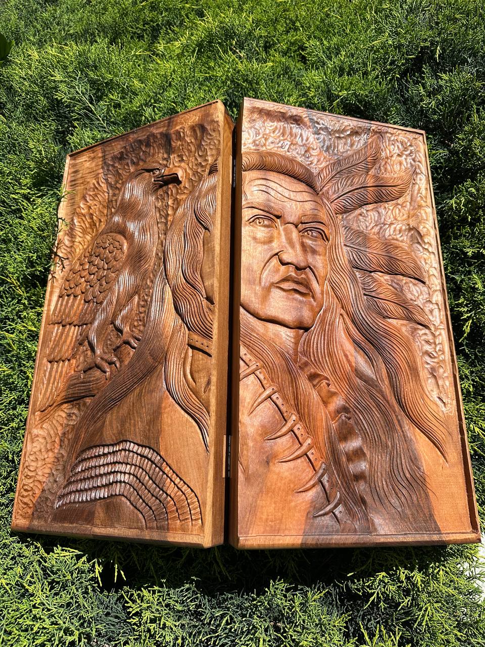 Hand-Carved Wooden backgammon