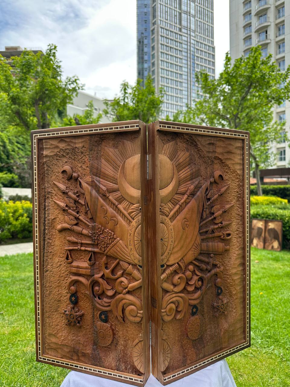 Hand-Carved Wooden Eagle backgammon