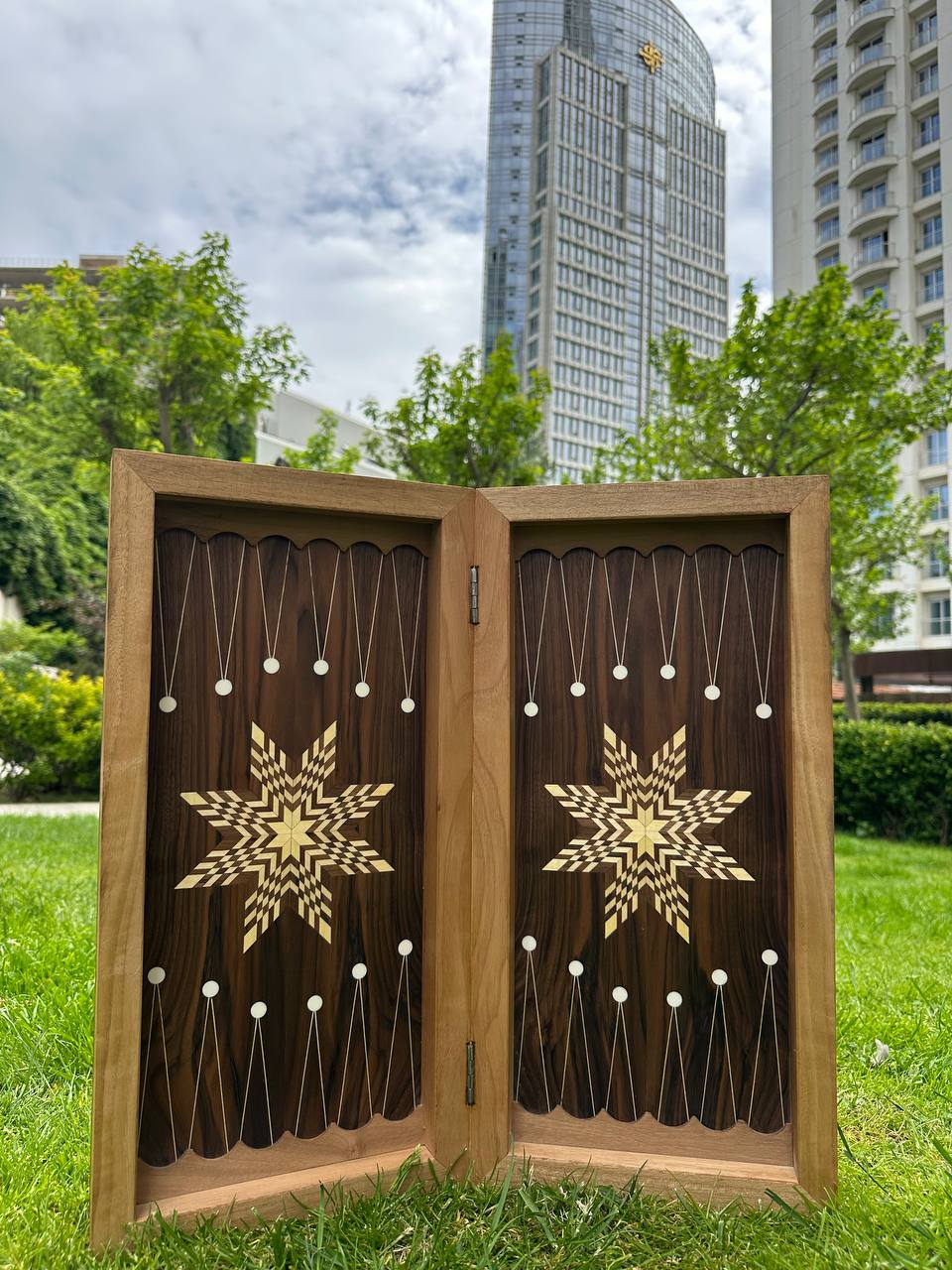 Ornate Wooden hand made backgammon 