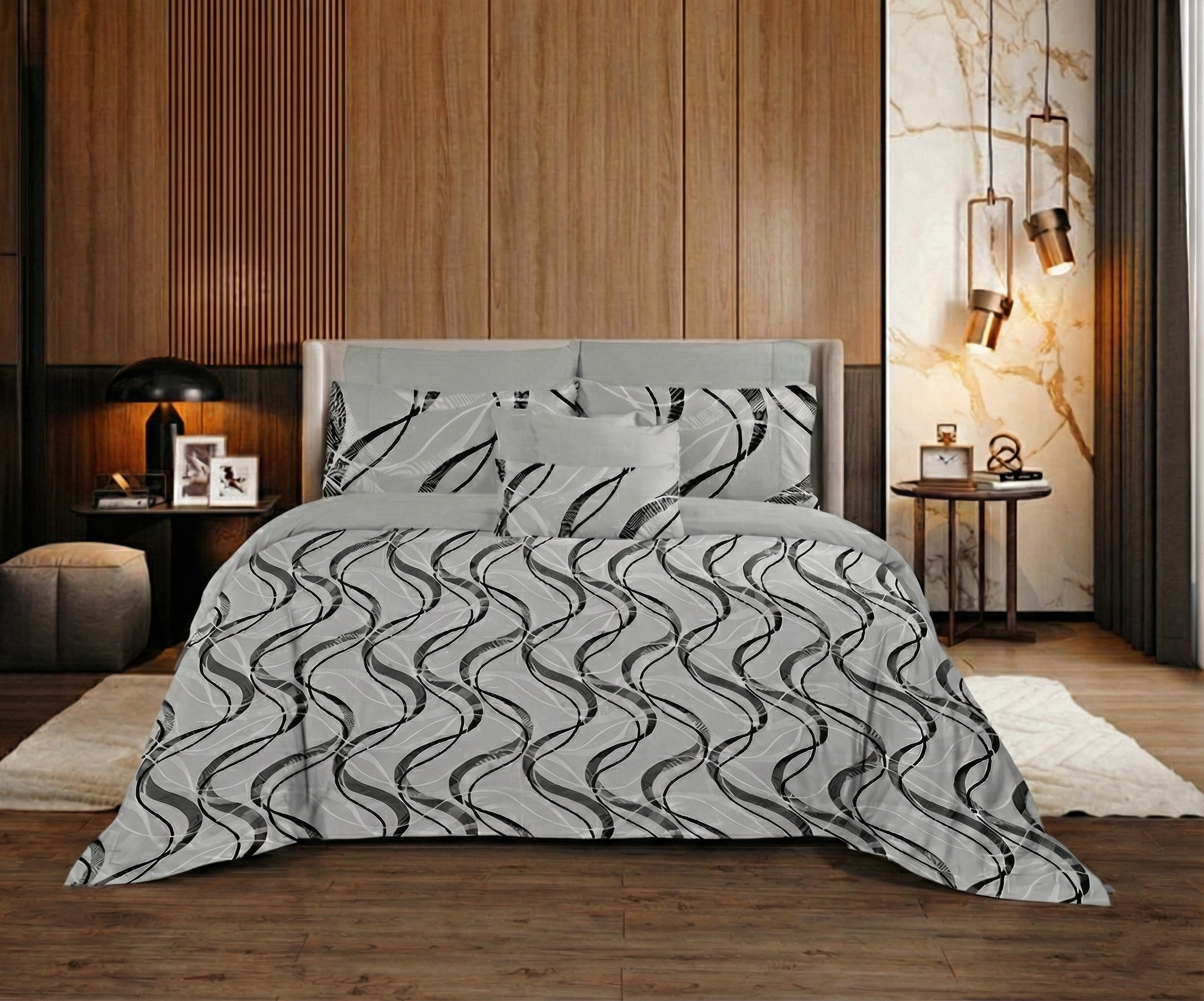 Modern Füme Çift Kişilik Nevresim Takımı %100 Pamuk