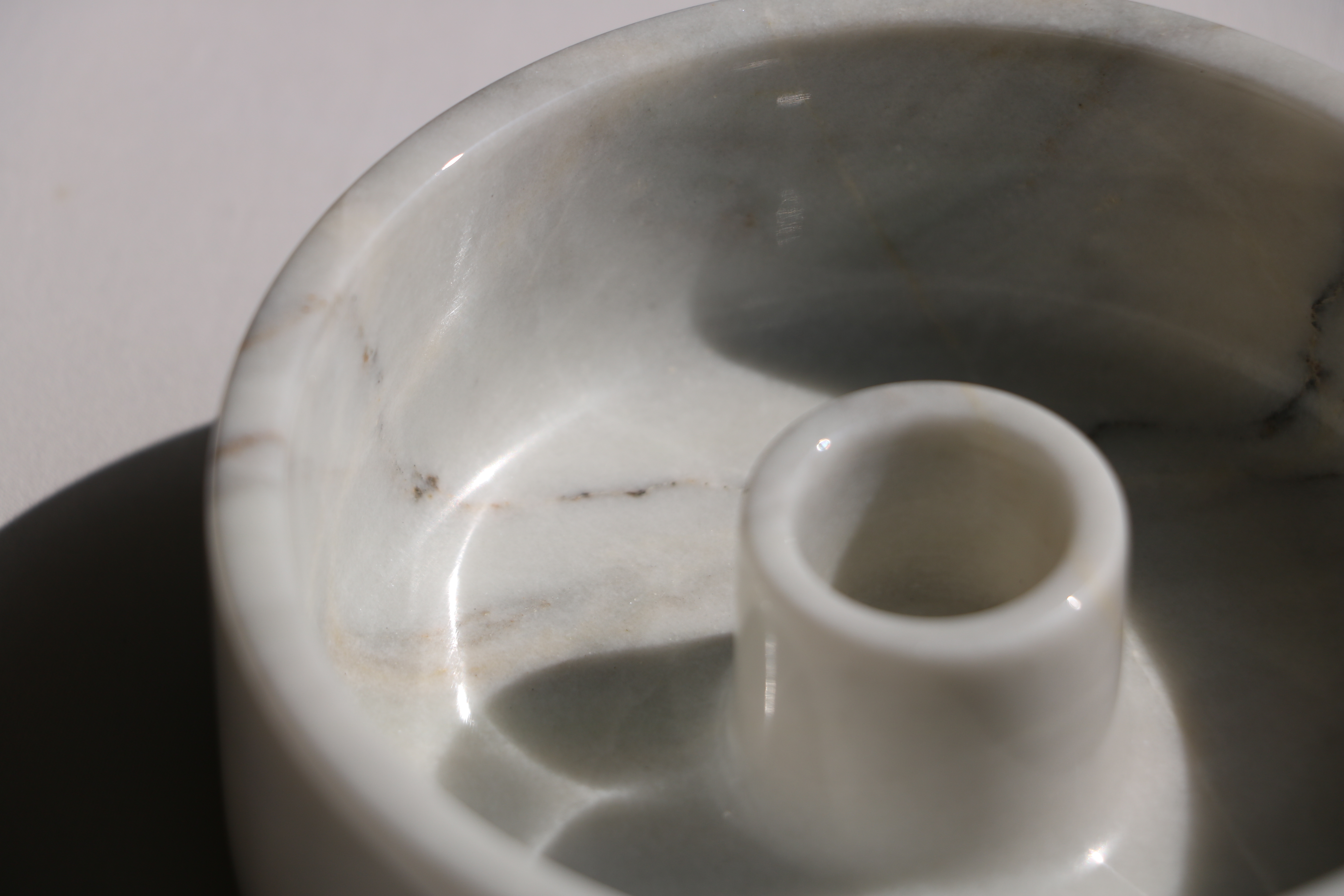 Bougeoir rond droit en Marbre Blanc – Ø15 cm