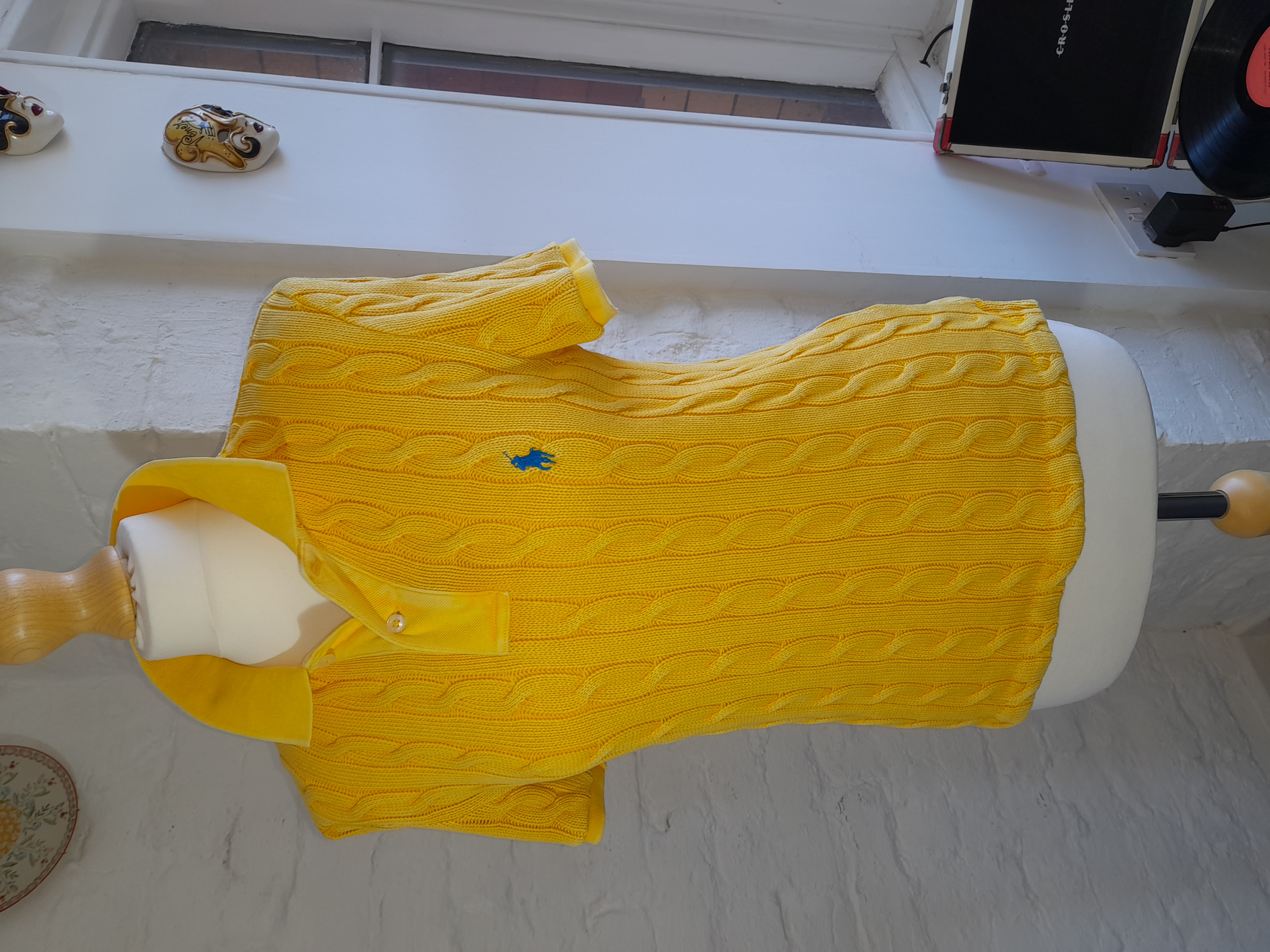 Yellow Cable Knit Polo Shirt