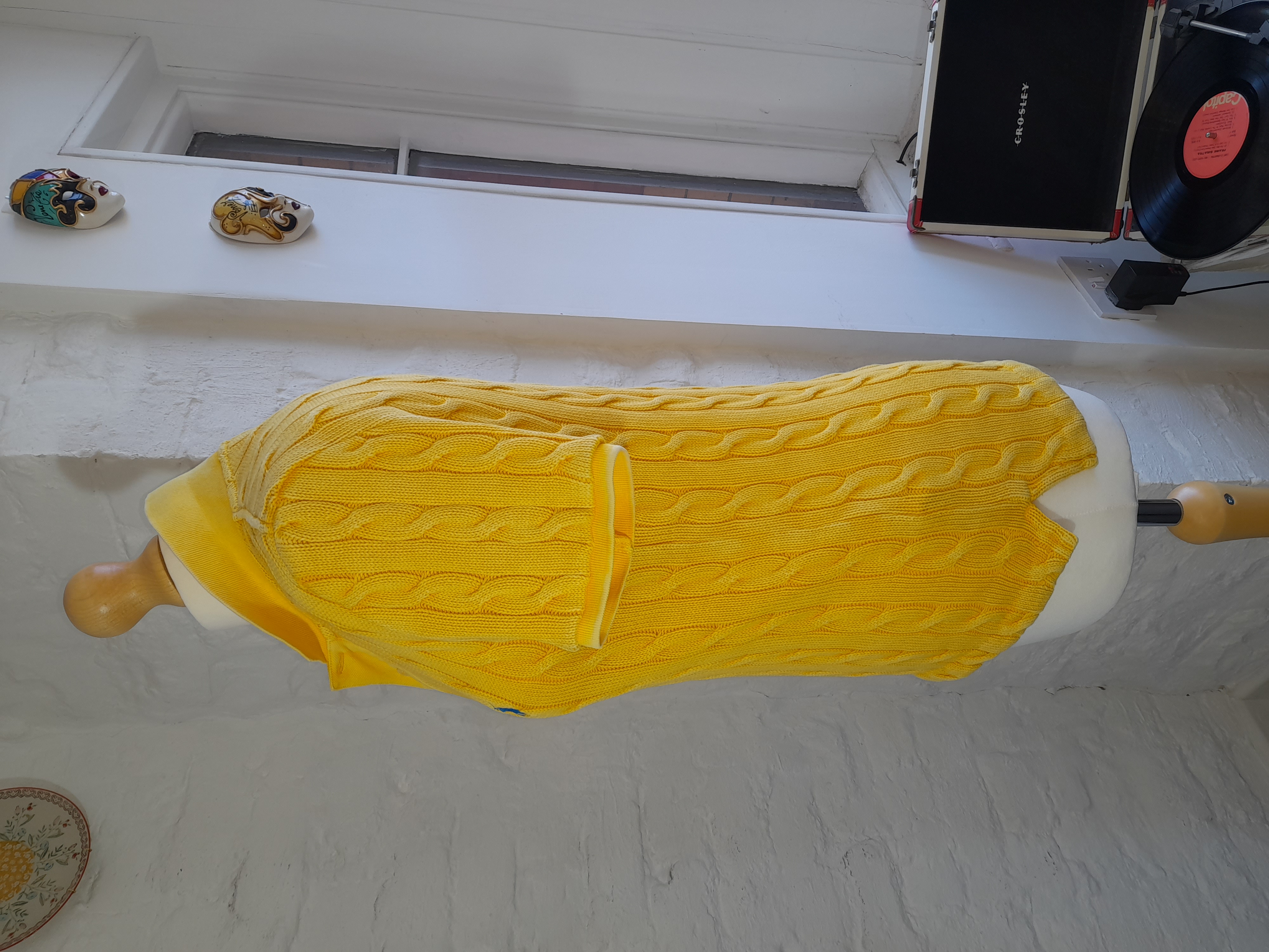 Yellow Cable Knit Polo Shirt
