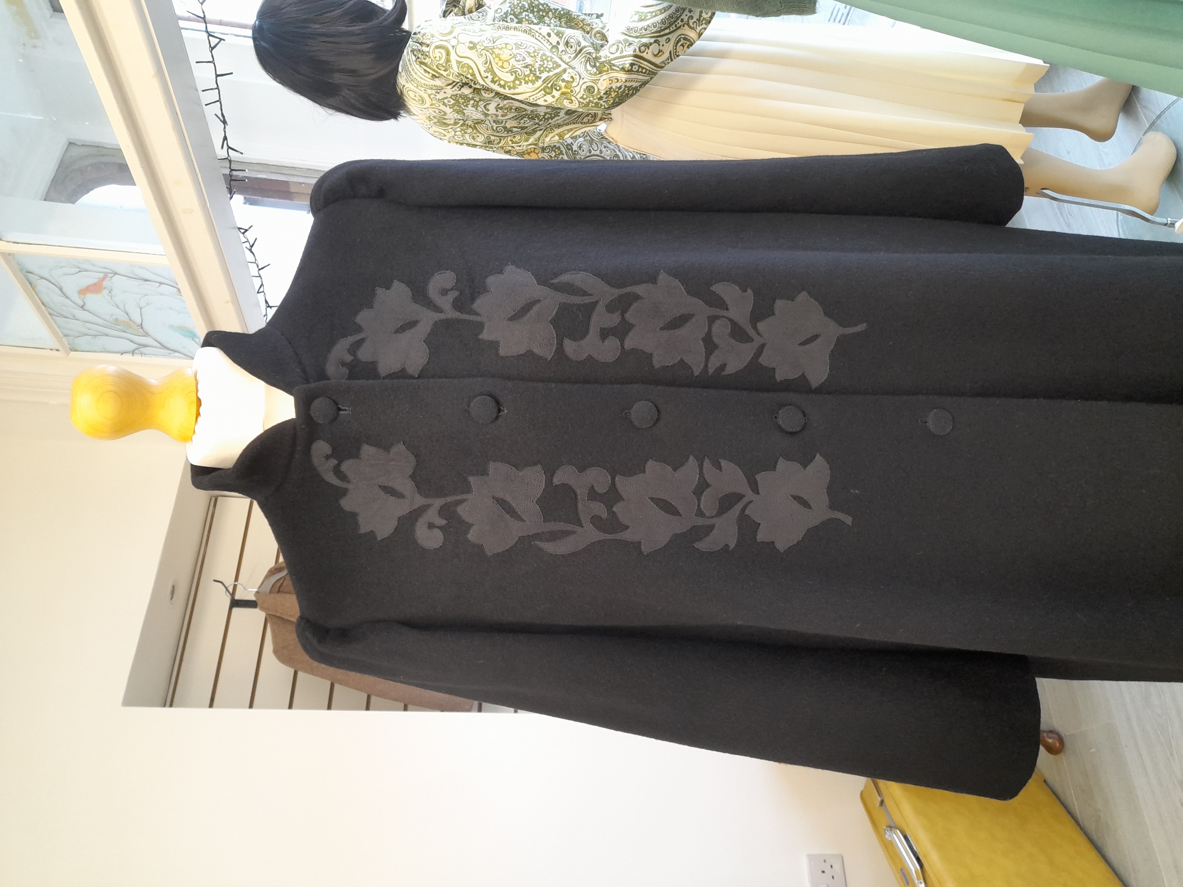 Vintage 100% Wool Black Overcoat from Paris 