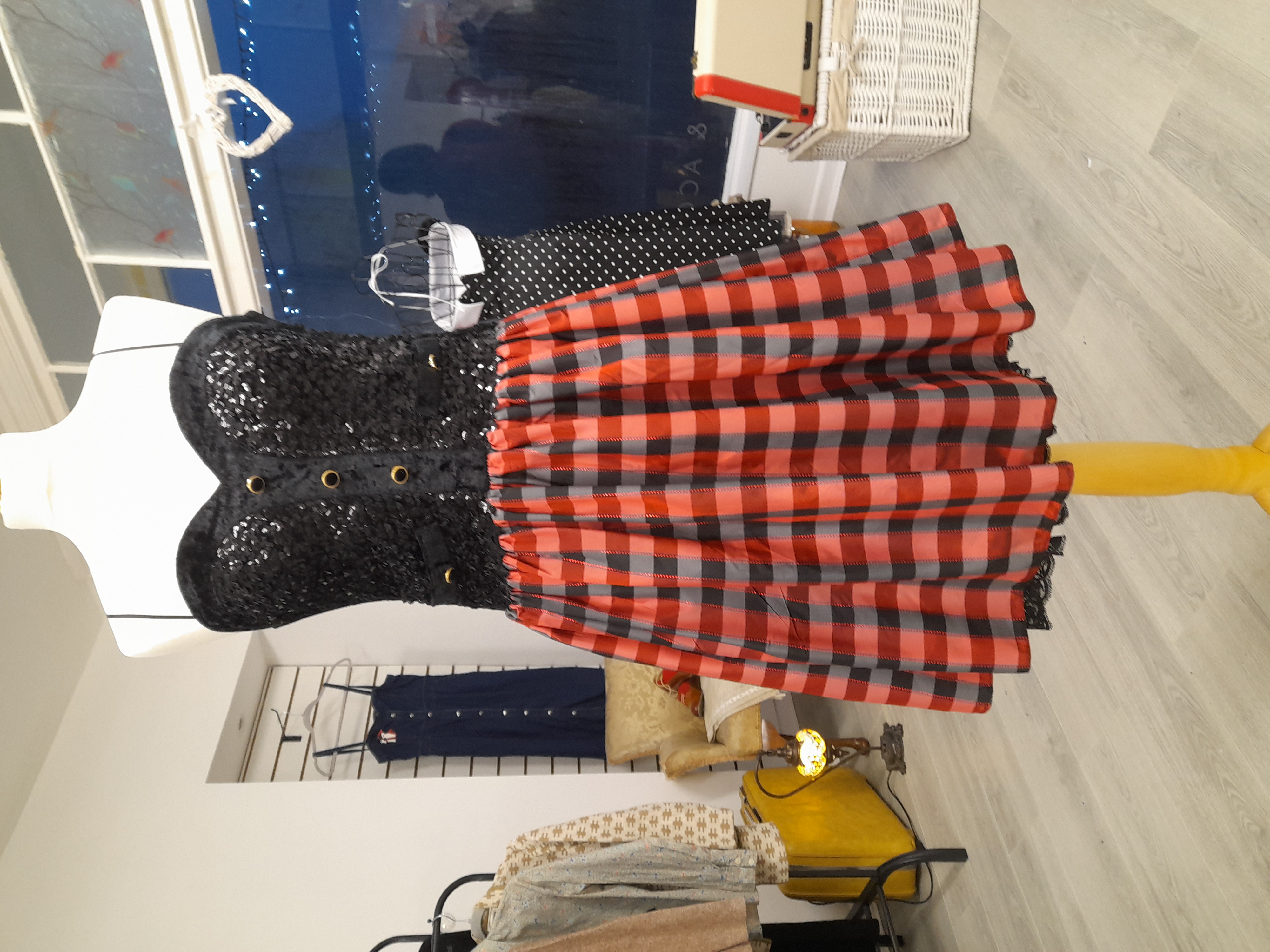 Black Sequin and Plaid Cocktail Dress 