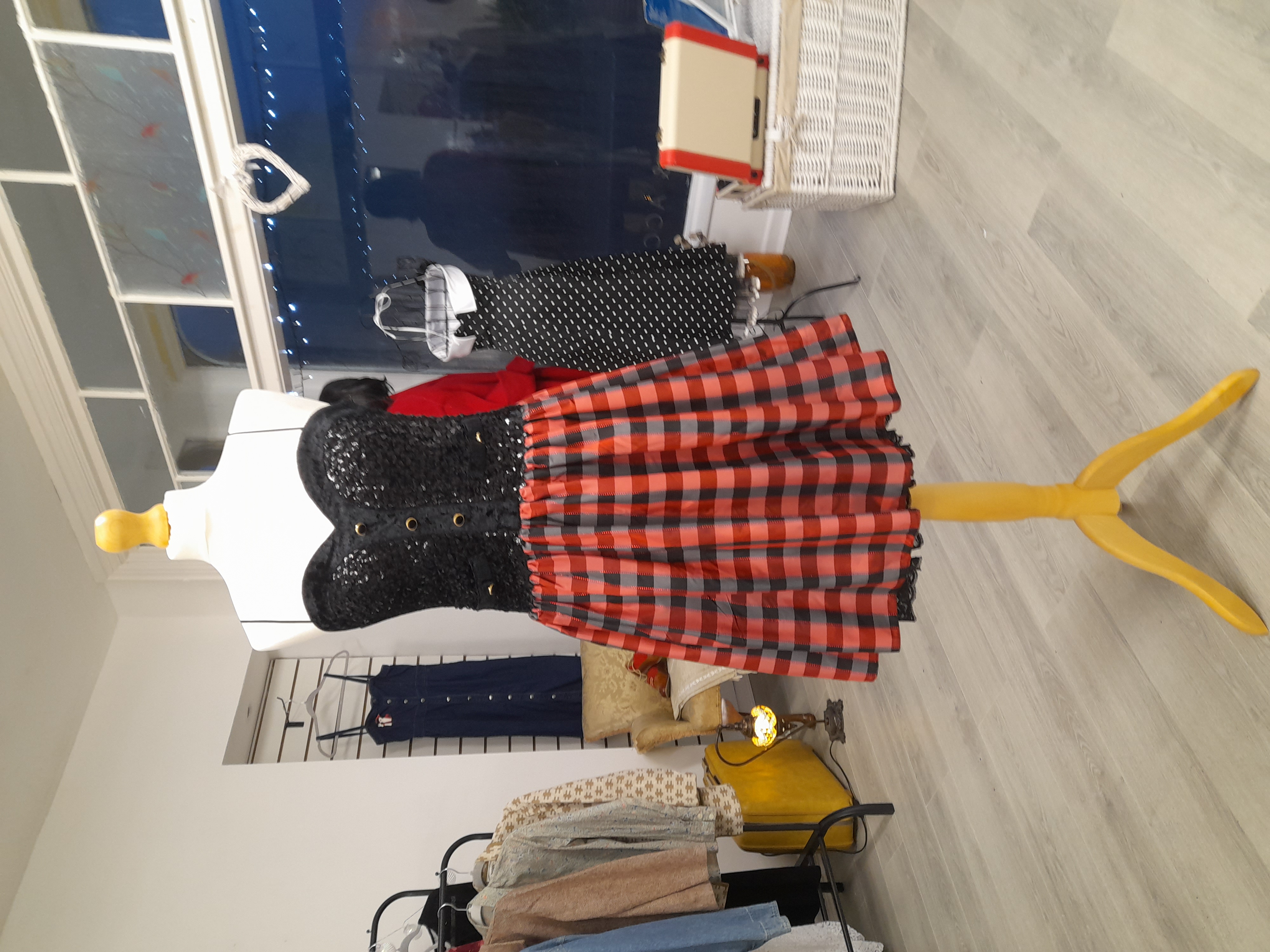 Black Sequin and Plaid Cocktail Dress 