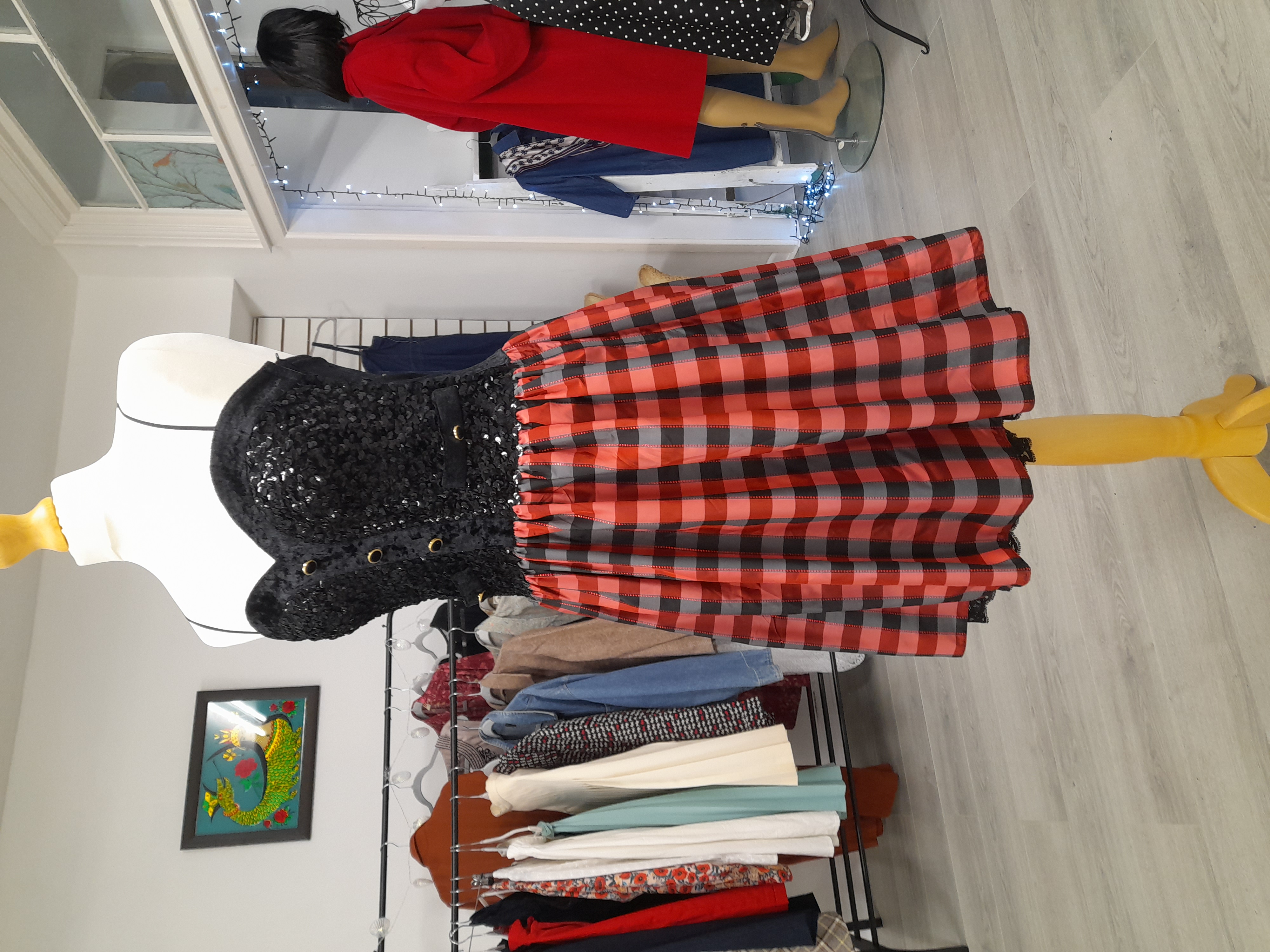 Black Sequin and Plaid Cocktail Dress 