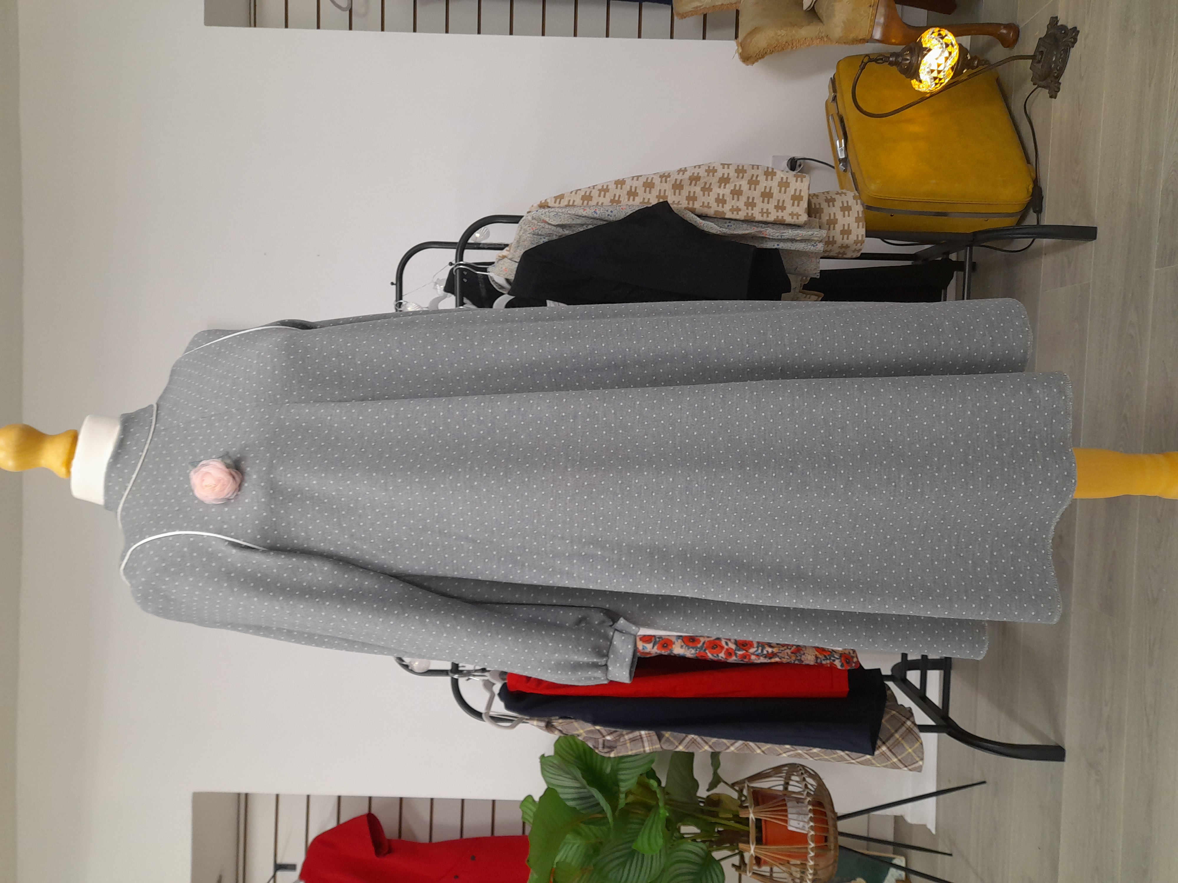 Grey Long-Sleeve Midi Dress