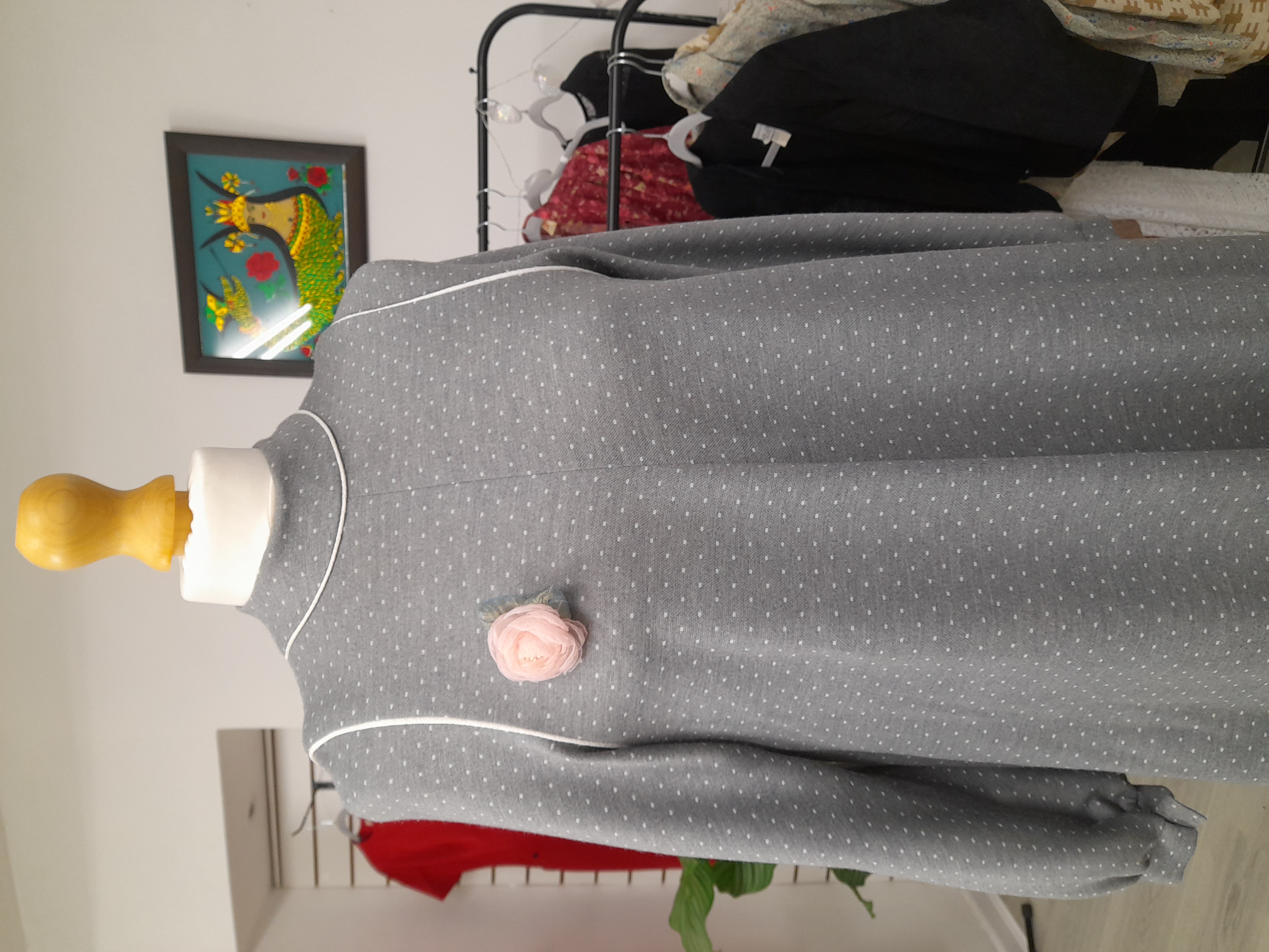 Grey Long-Sleeve Midi Dress