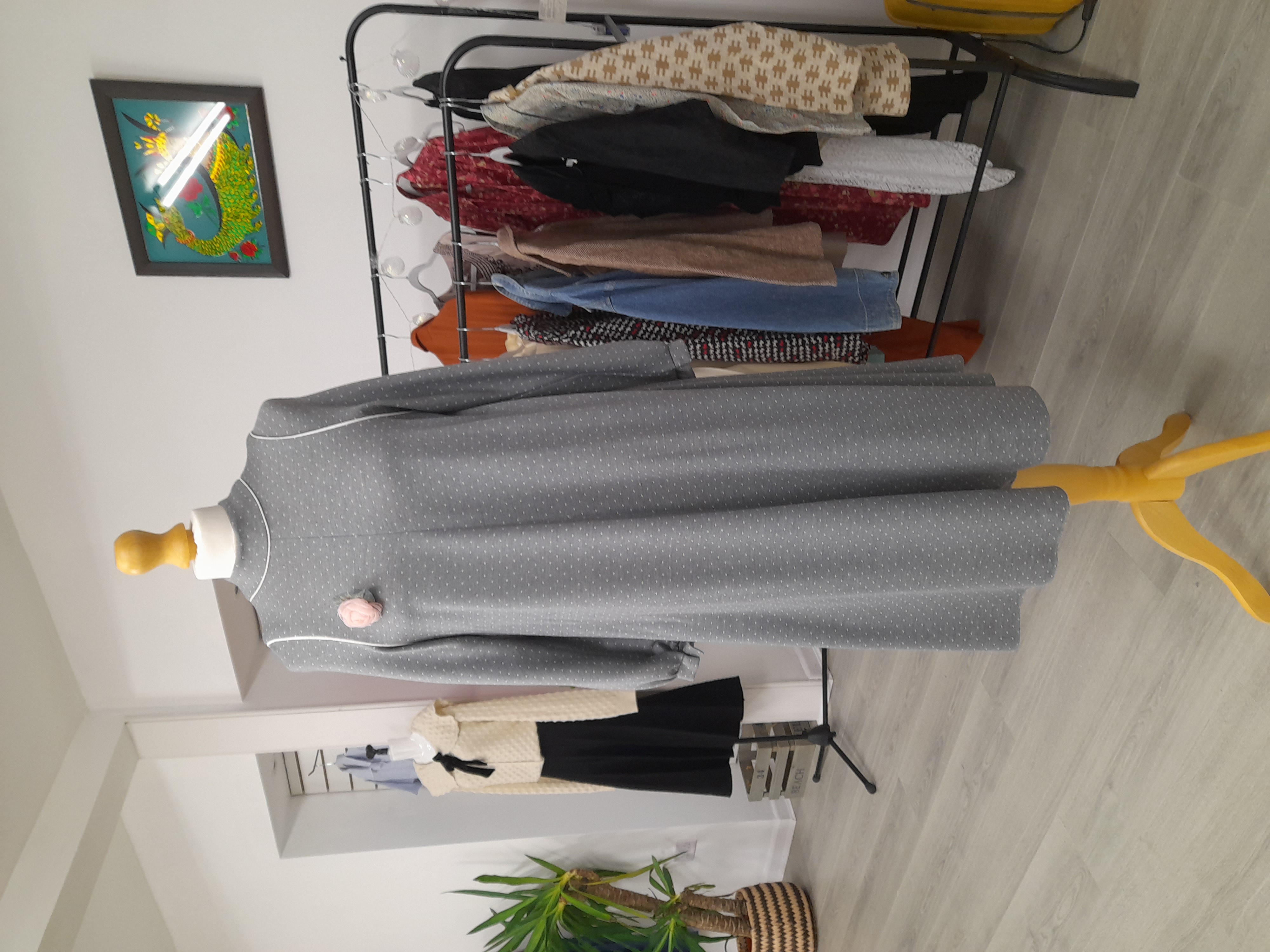 Grey Long-Sleeve Midi Dress