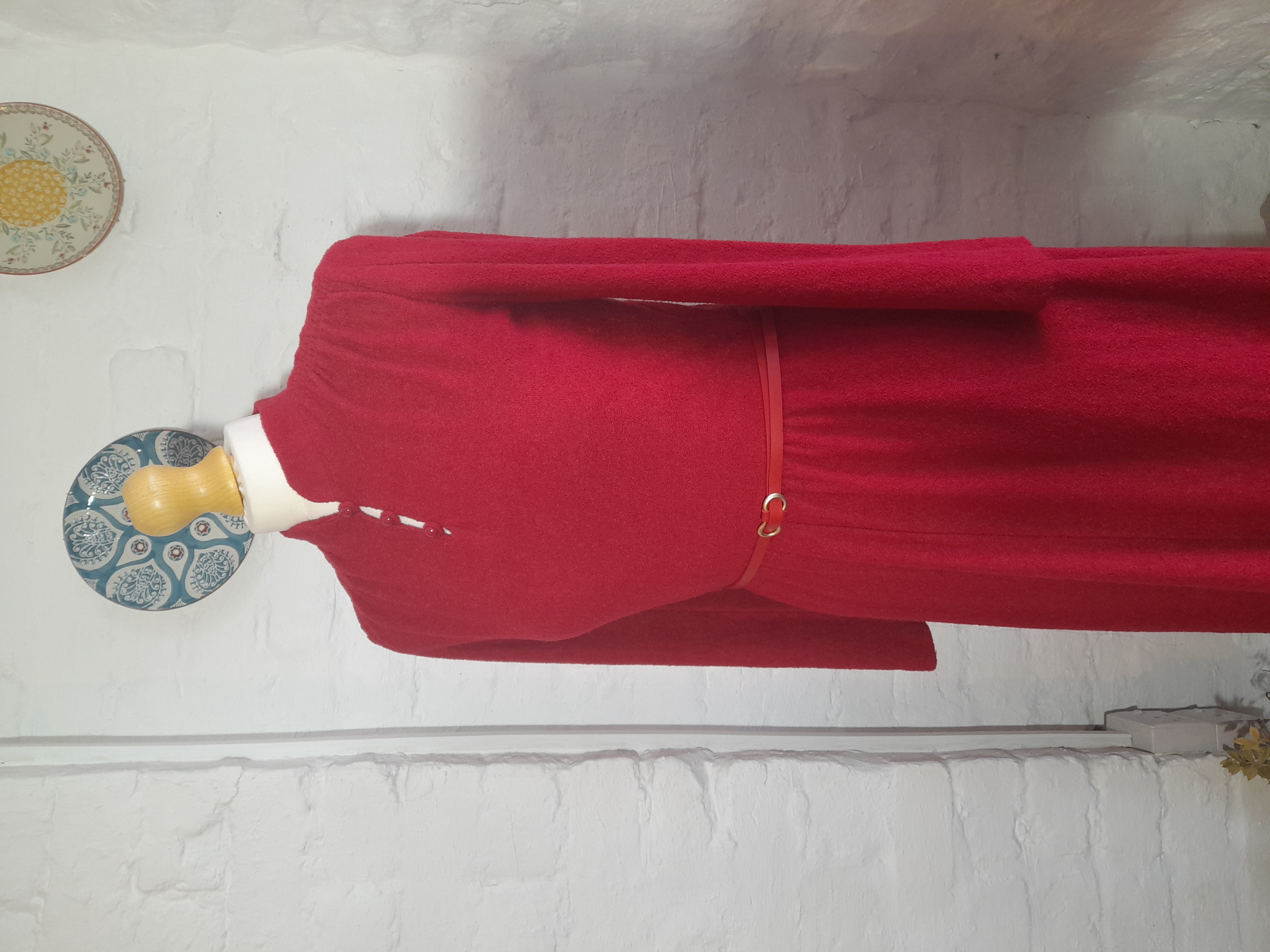 70's Vintage Red Long-Sleeve Dress