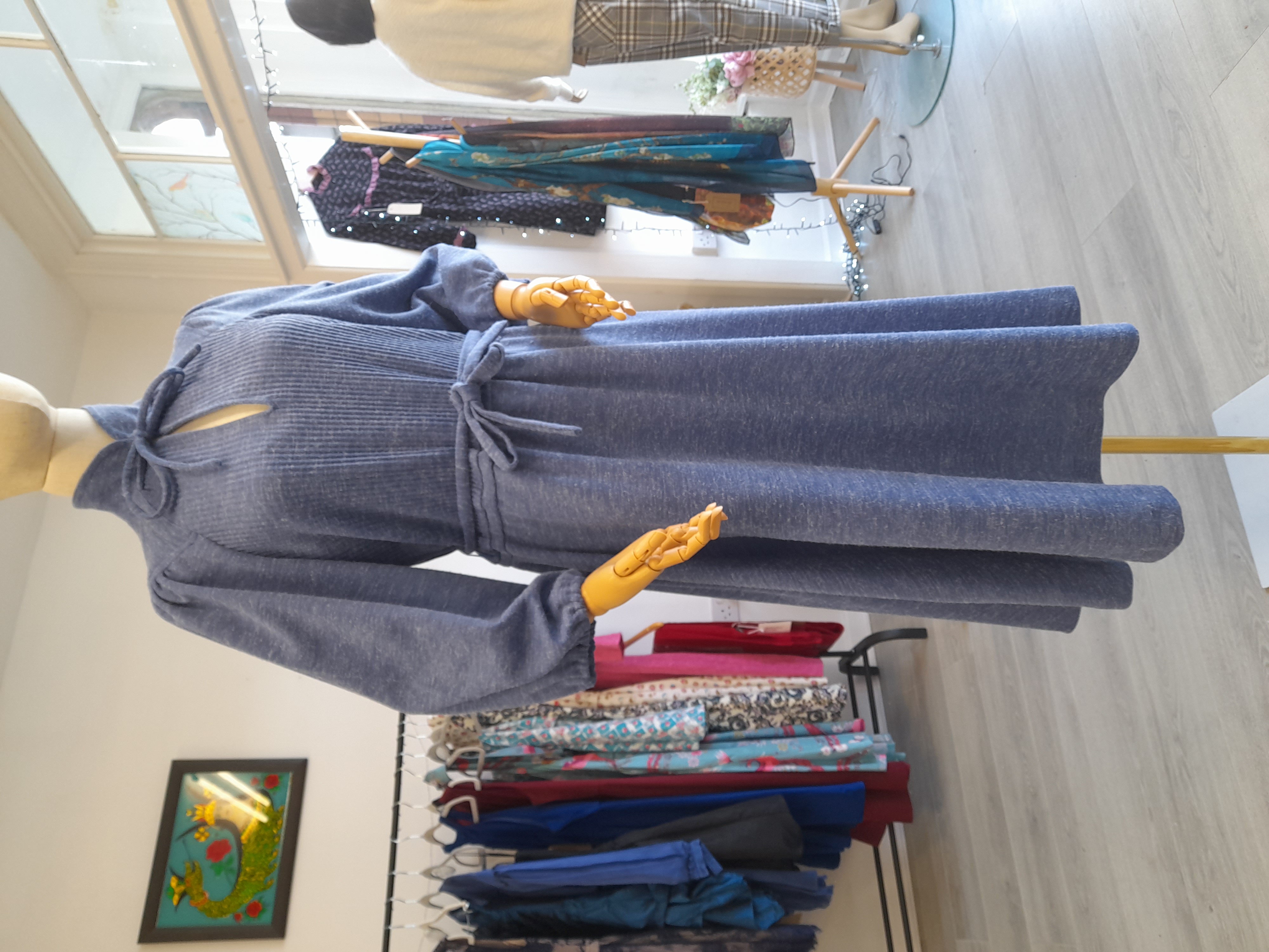 70's soft blue long sleeve midi dress