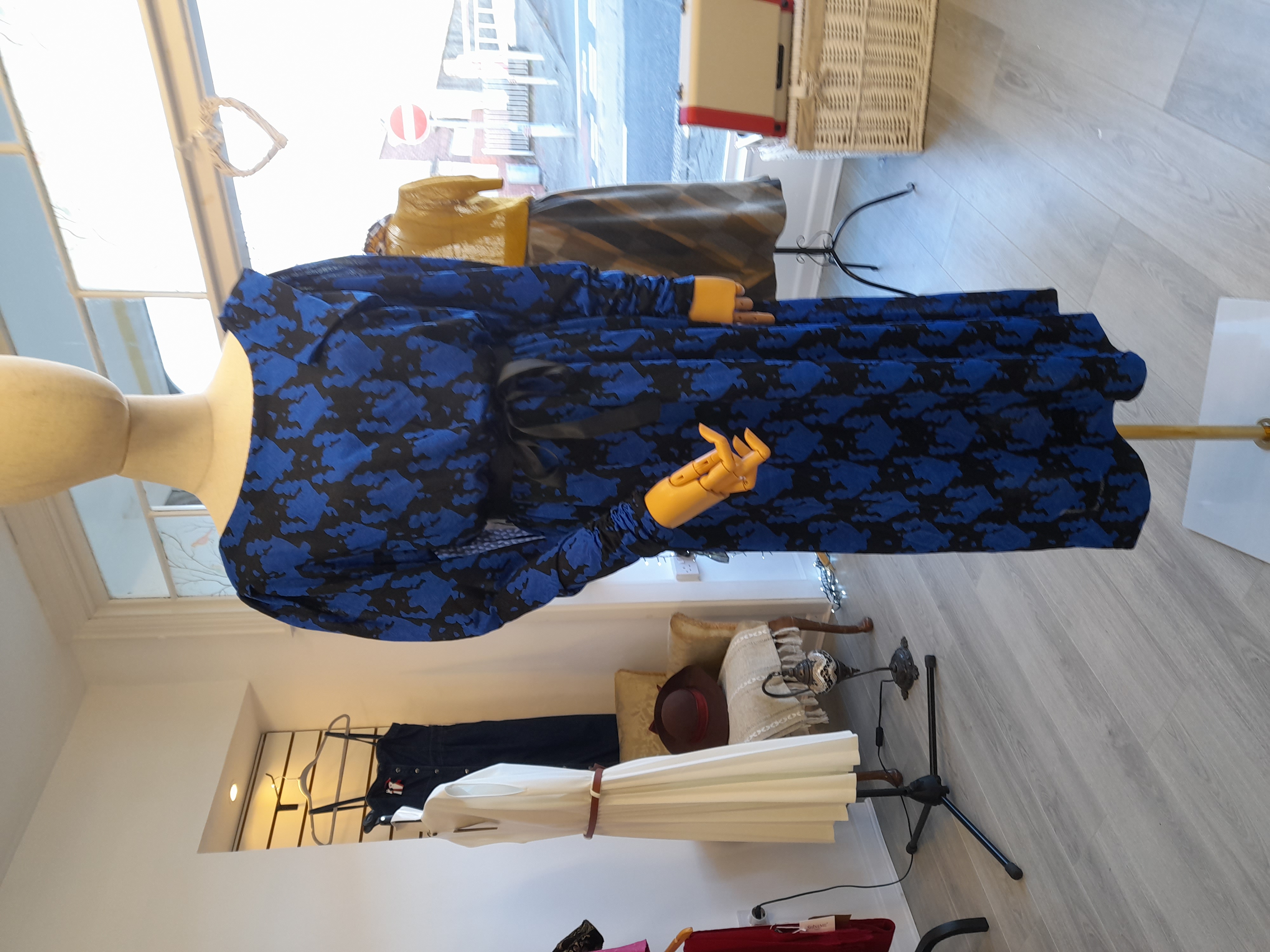 80s Vintage Midi Blue and Black Dress 