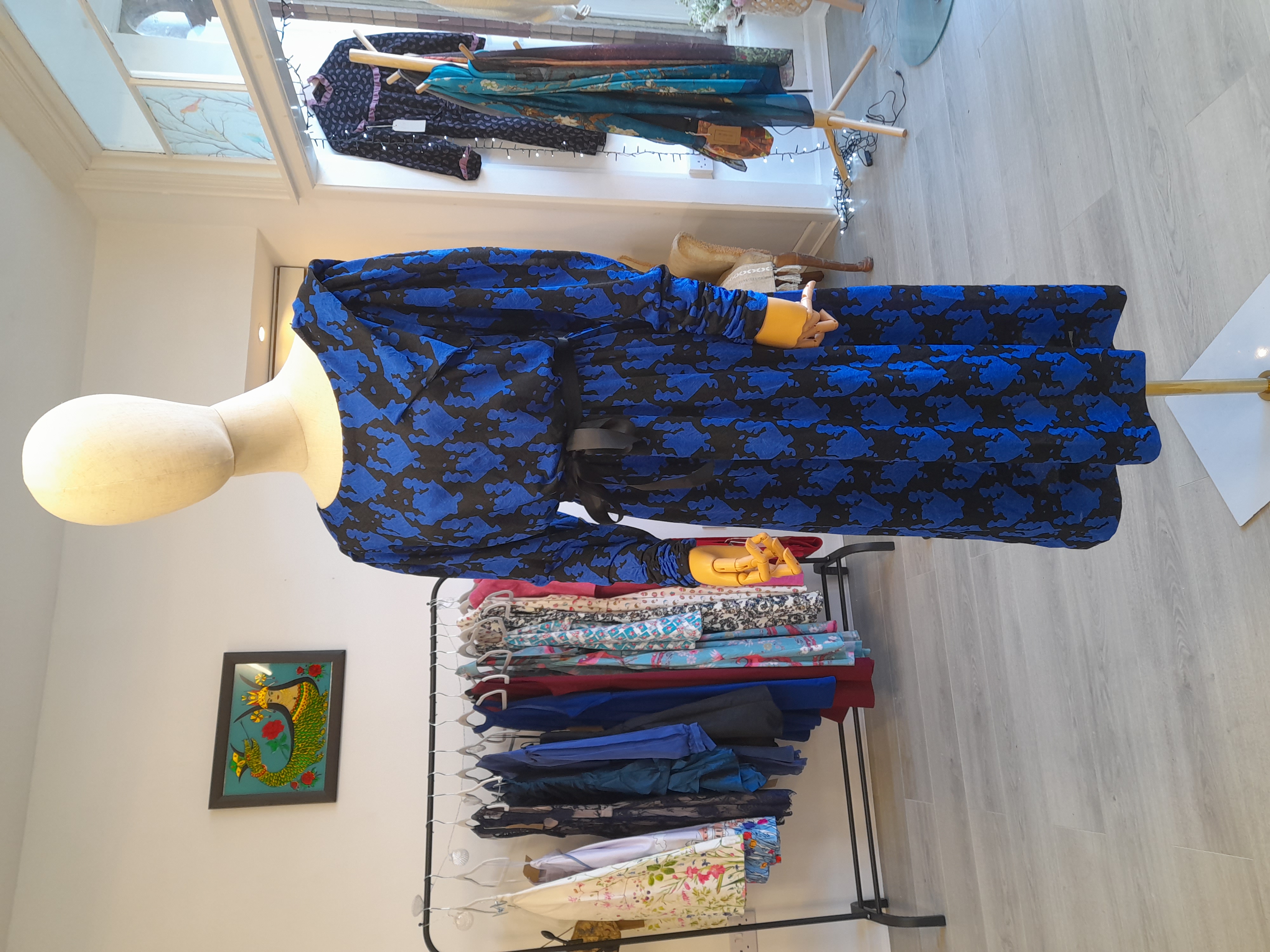 80s Vintage Midi Blue and Black Dress 