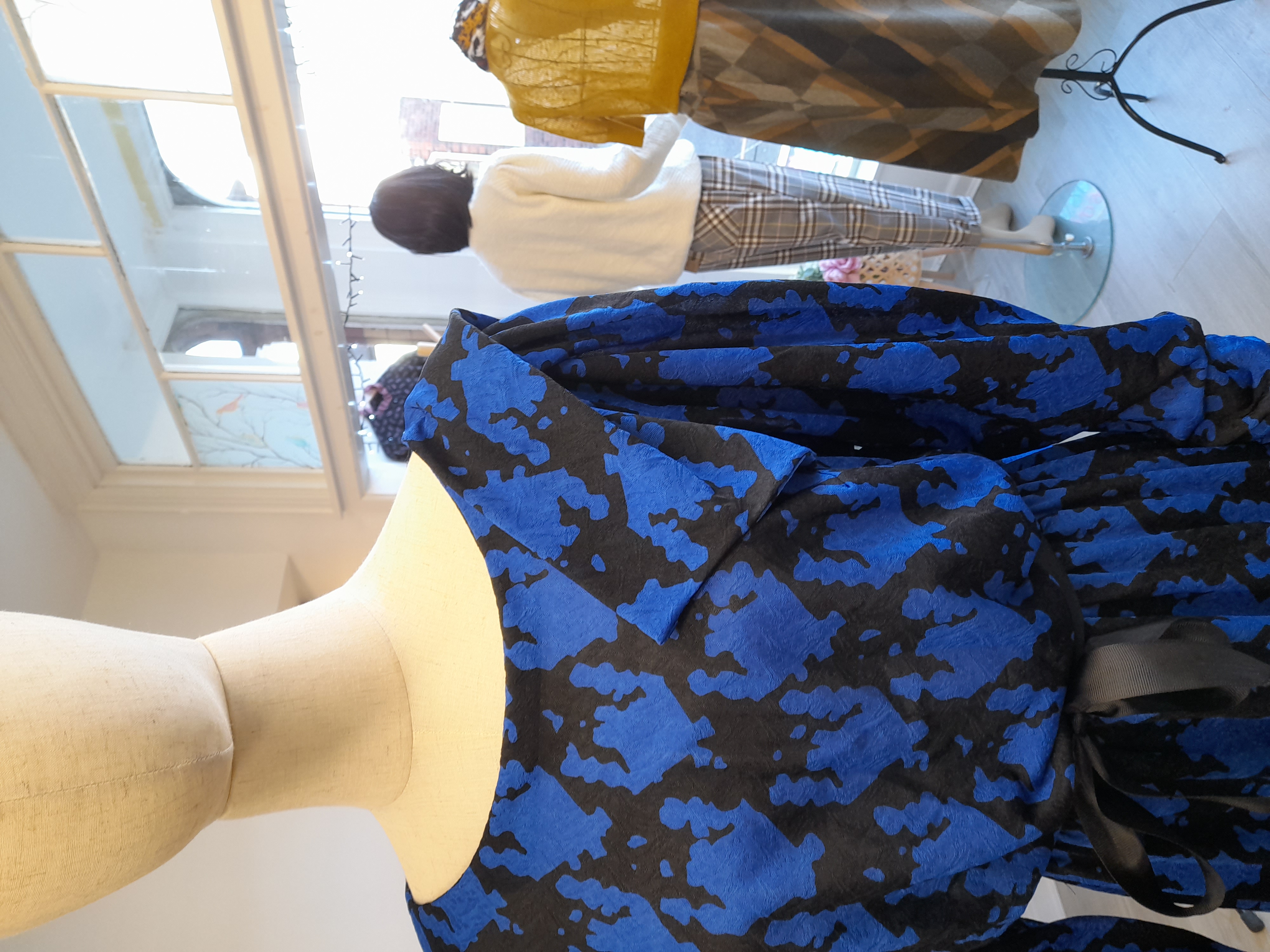 80s Vintage Midi Blue and Black Dress 