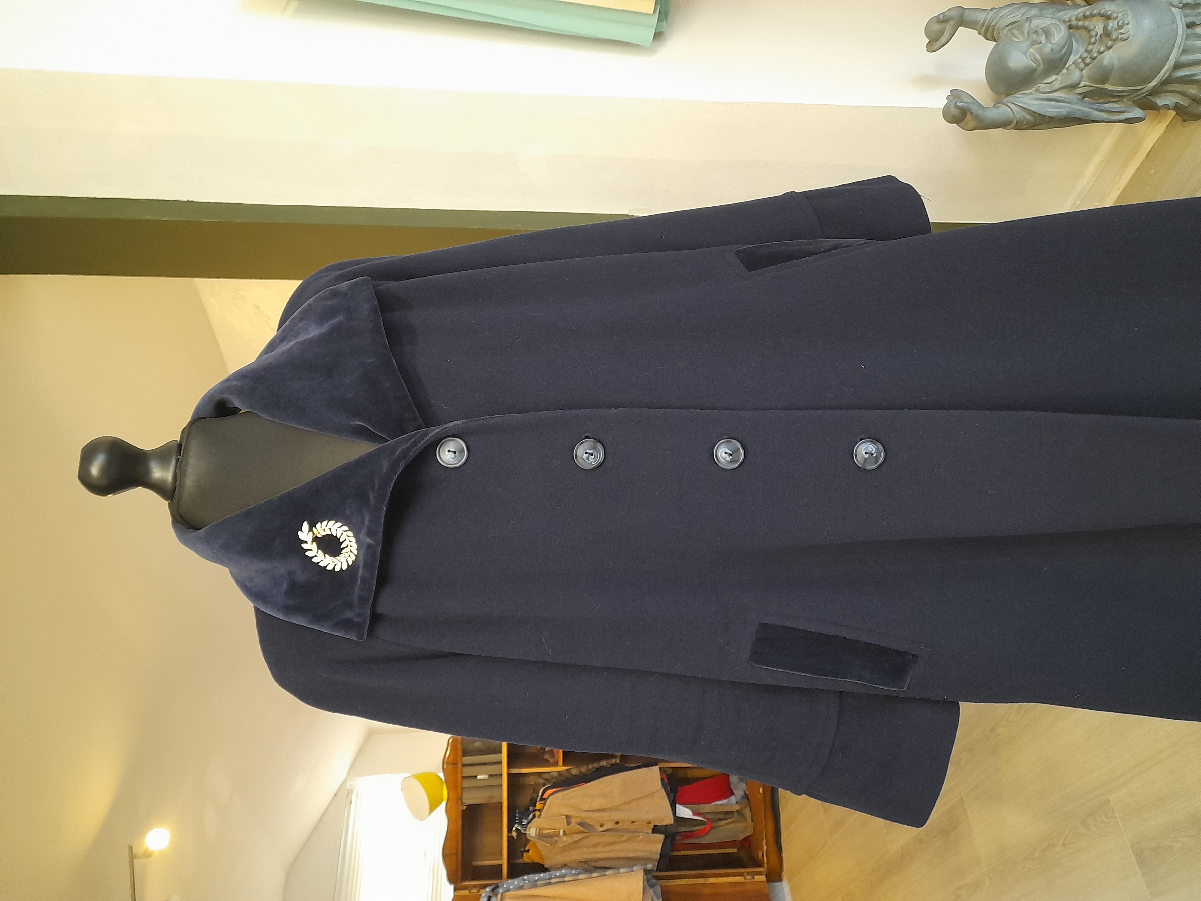 Large Size Vintage Navy Over Coat - Wool Blend