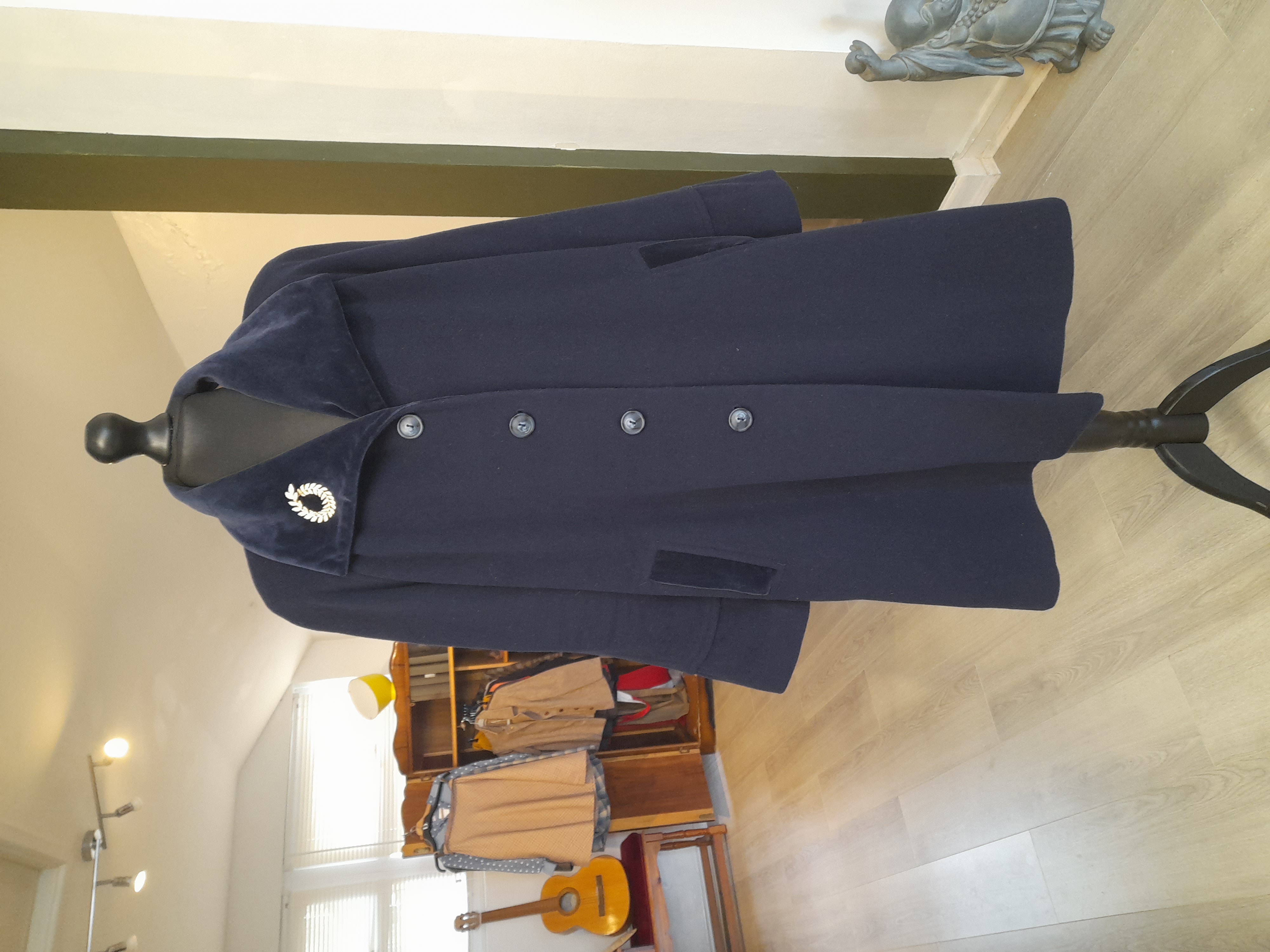 Large Size Vintage Navy Over Coat - Wool Blend
