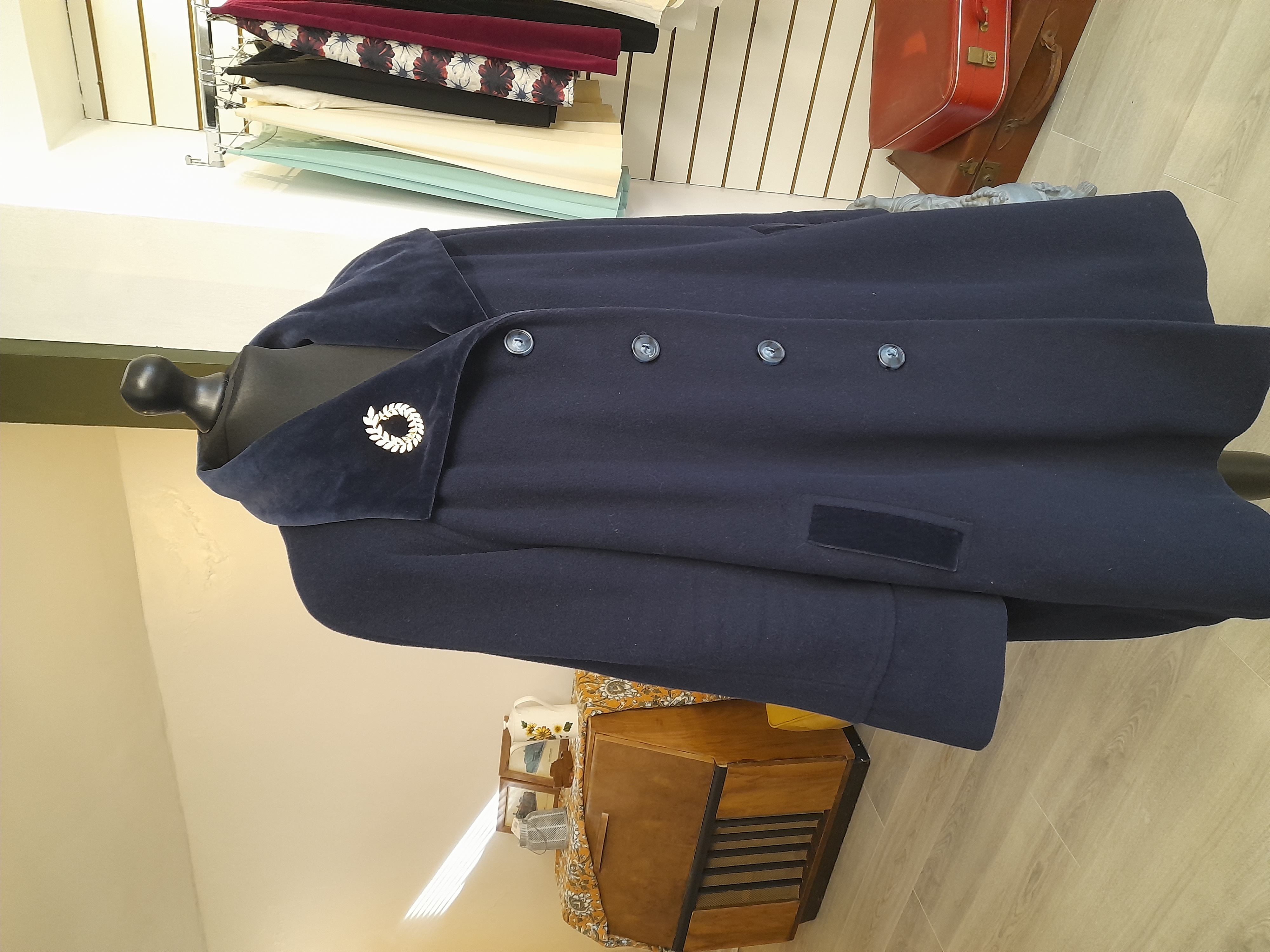Large Size Vintage Navy Over Coat - Wool Blend