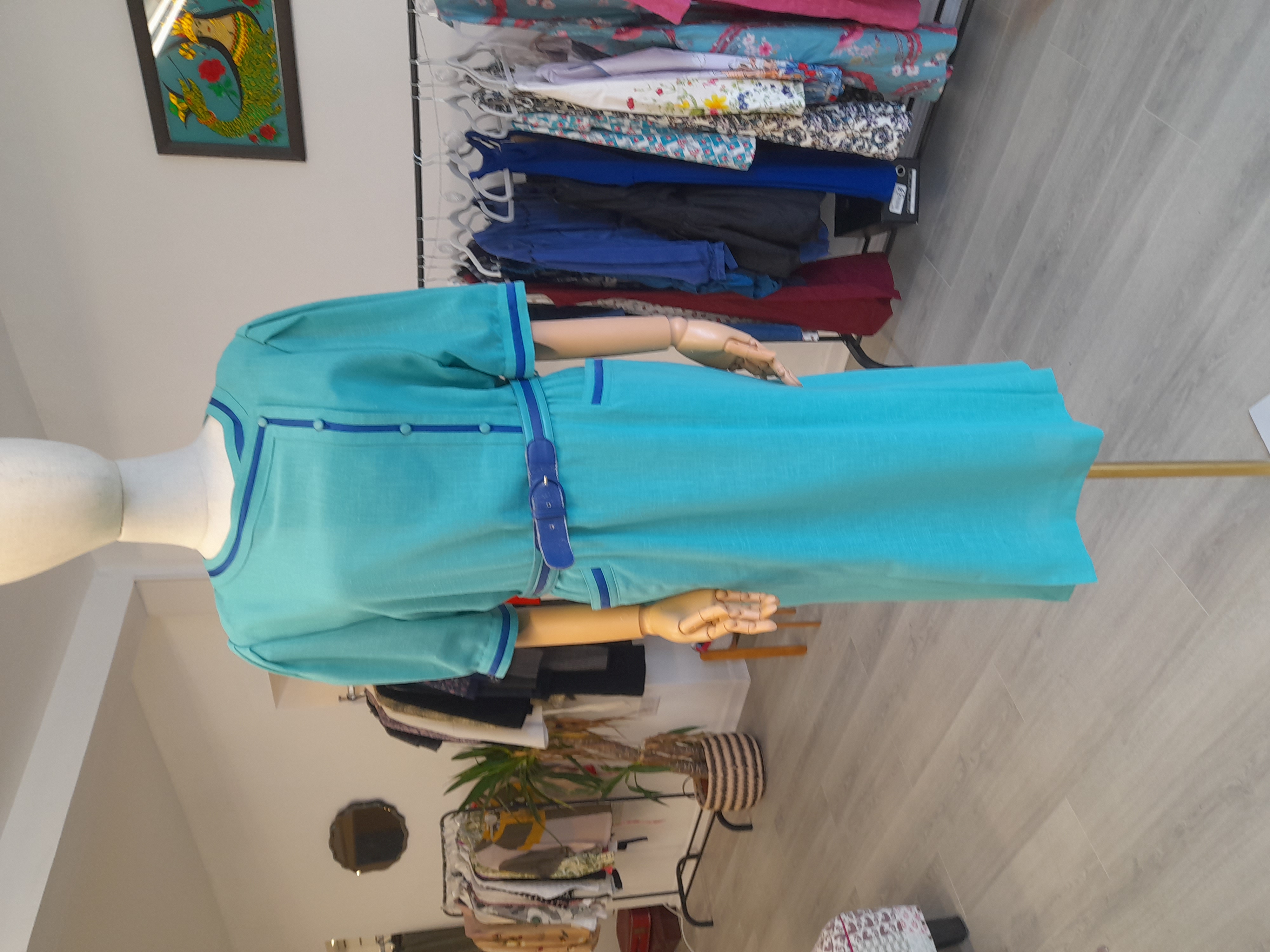 Vintage Green Blue Linen Summer Dress