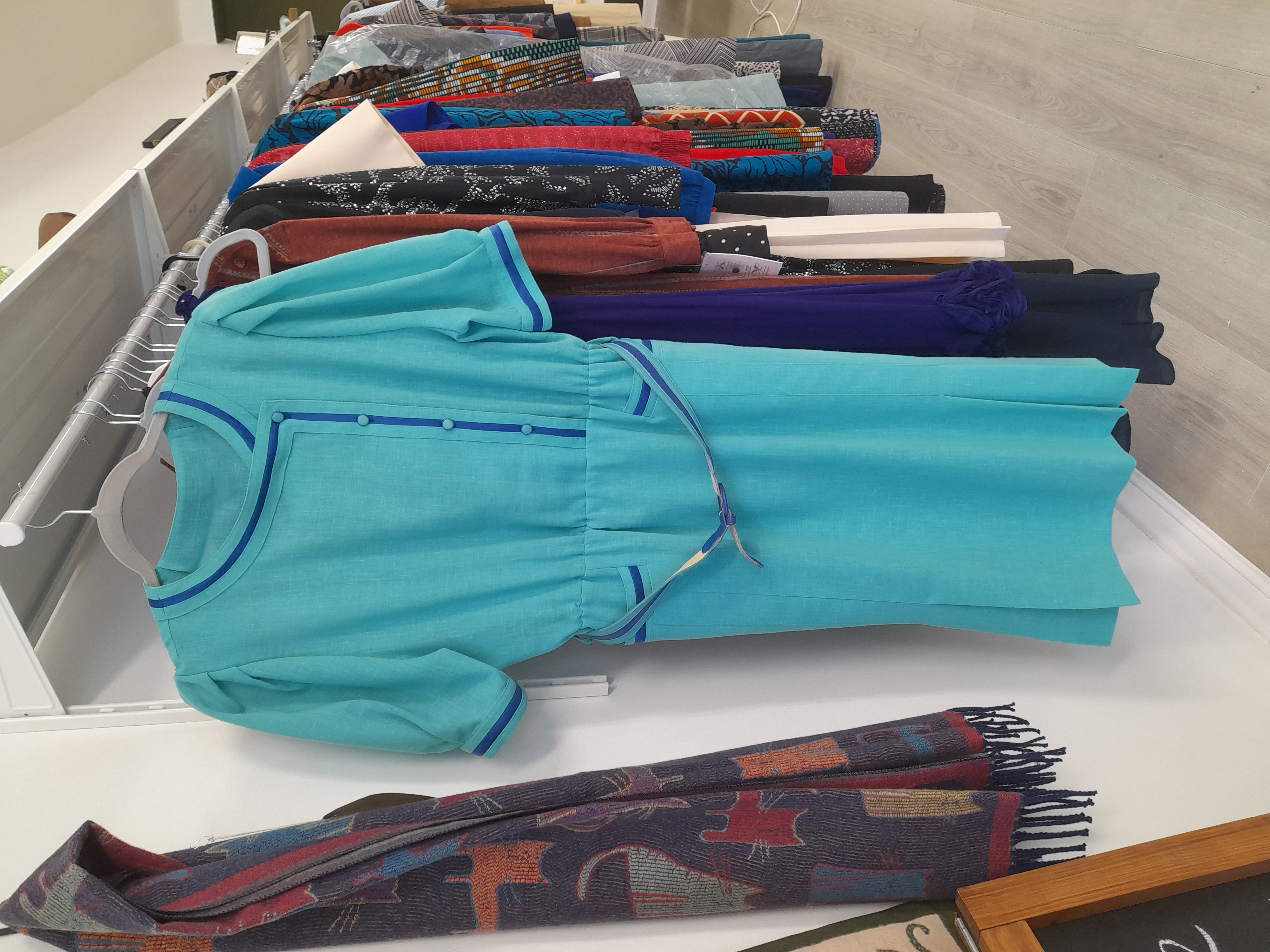 Vintage Green Blue Linen Summer Dress