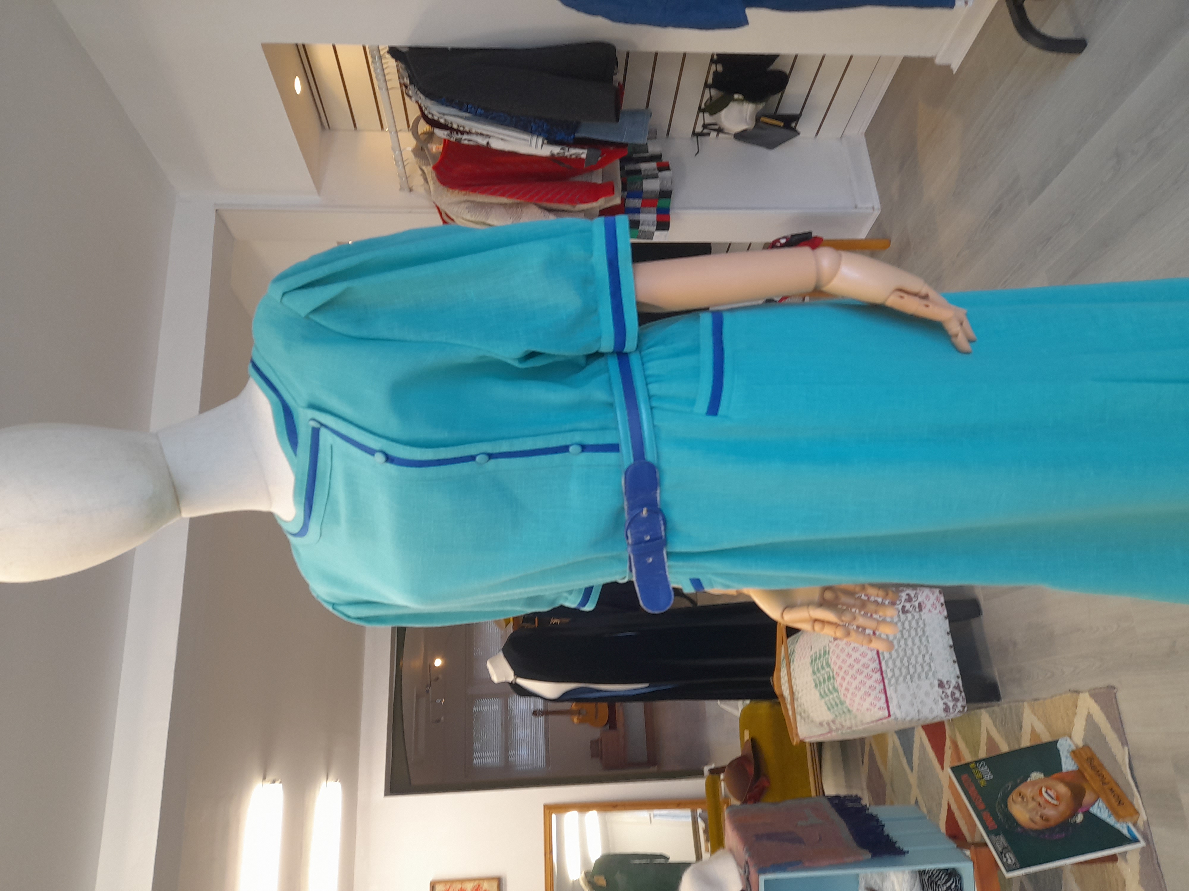 Vintage Green Blue Linen Summer Dress