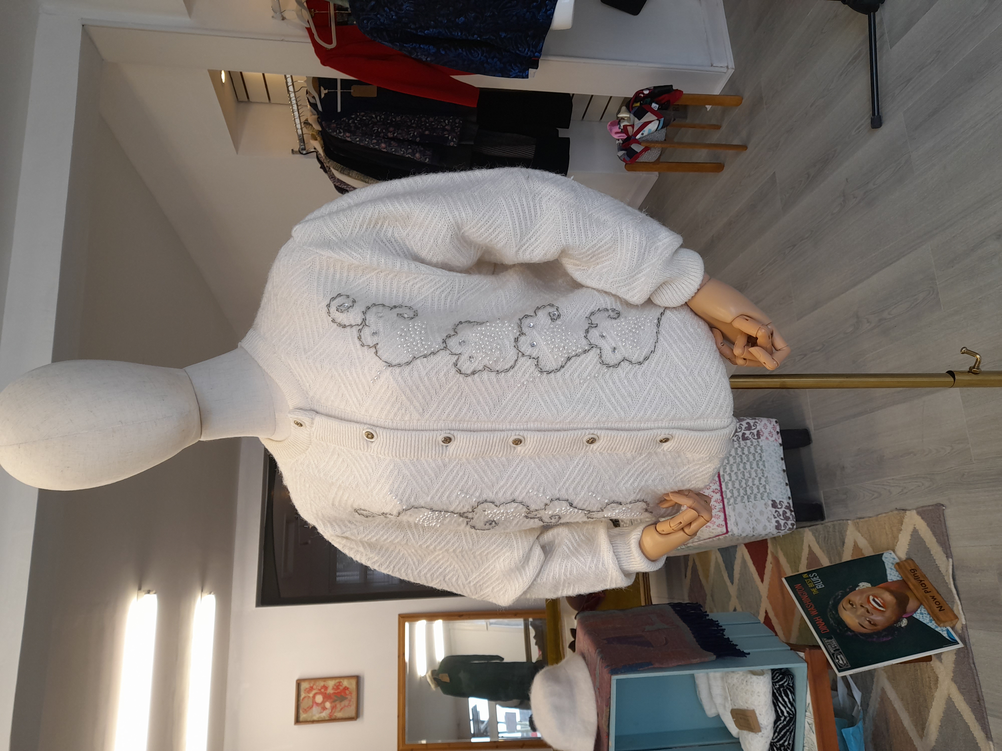 Vintage White cardigan, embroidered and beaded 