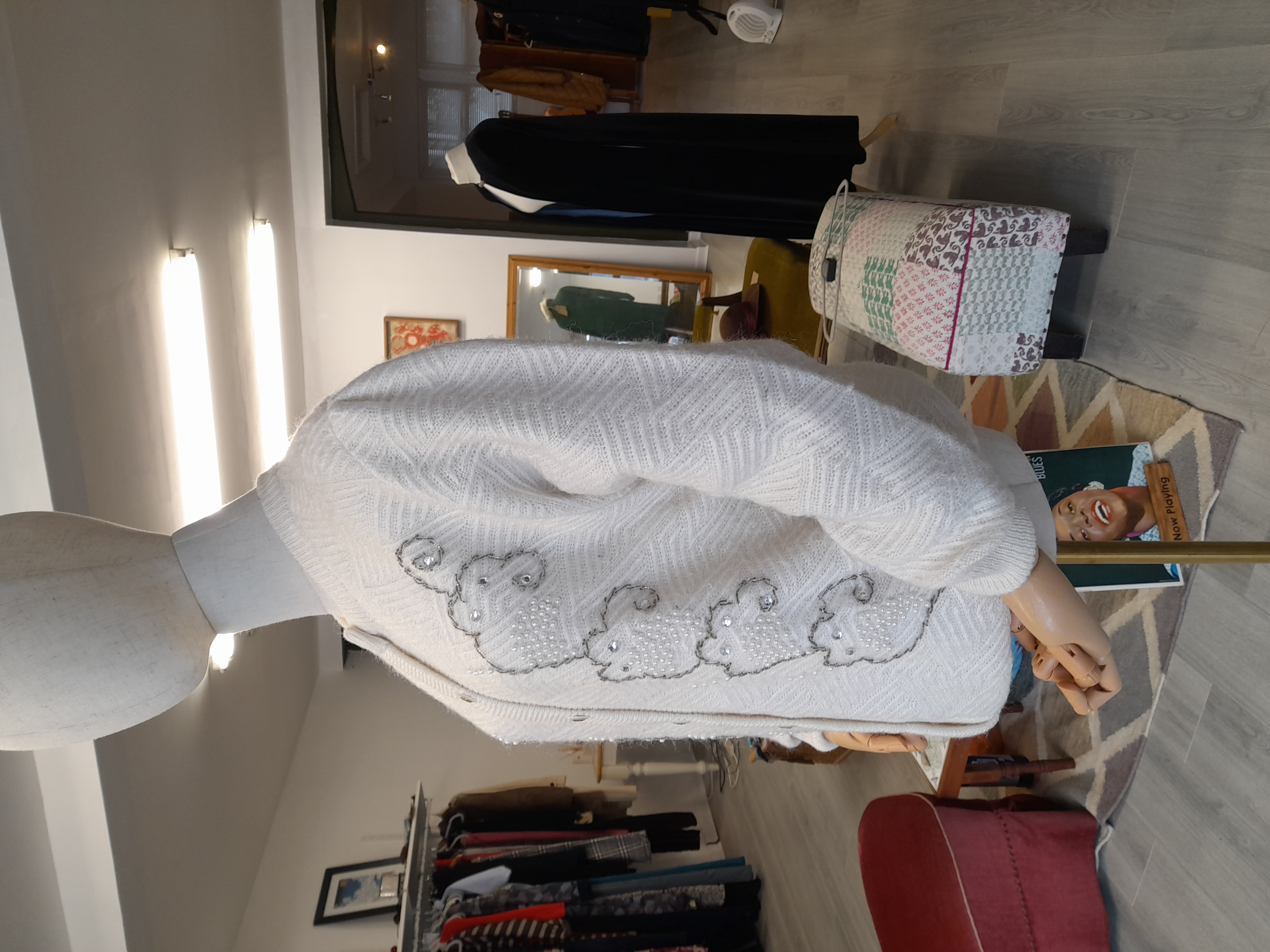 Vintage White cardigan, embroidered and beaded 