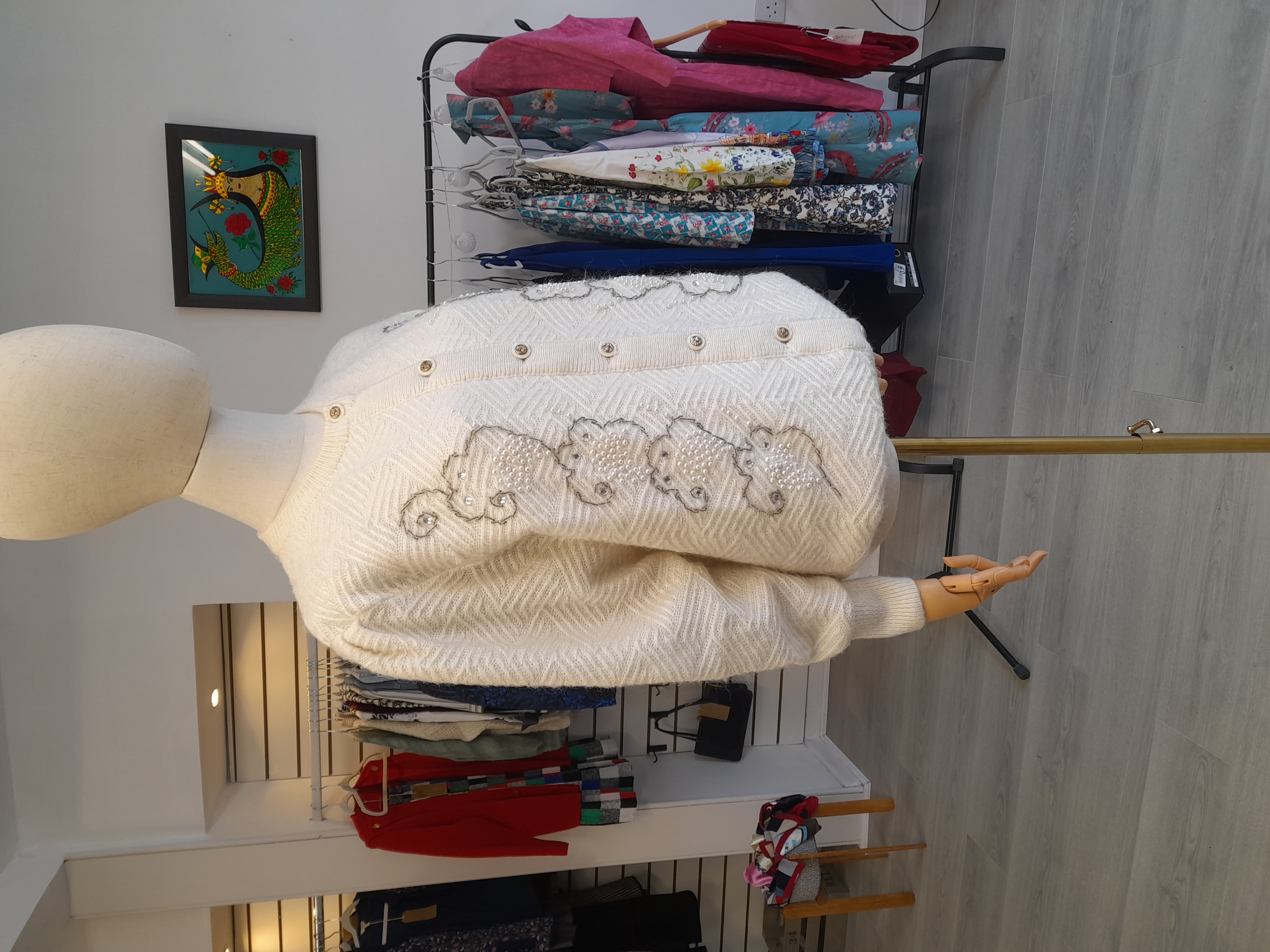 Vintage White cardigan, embroidered and beaded 