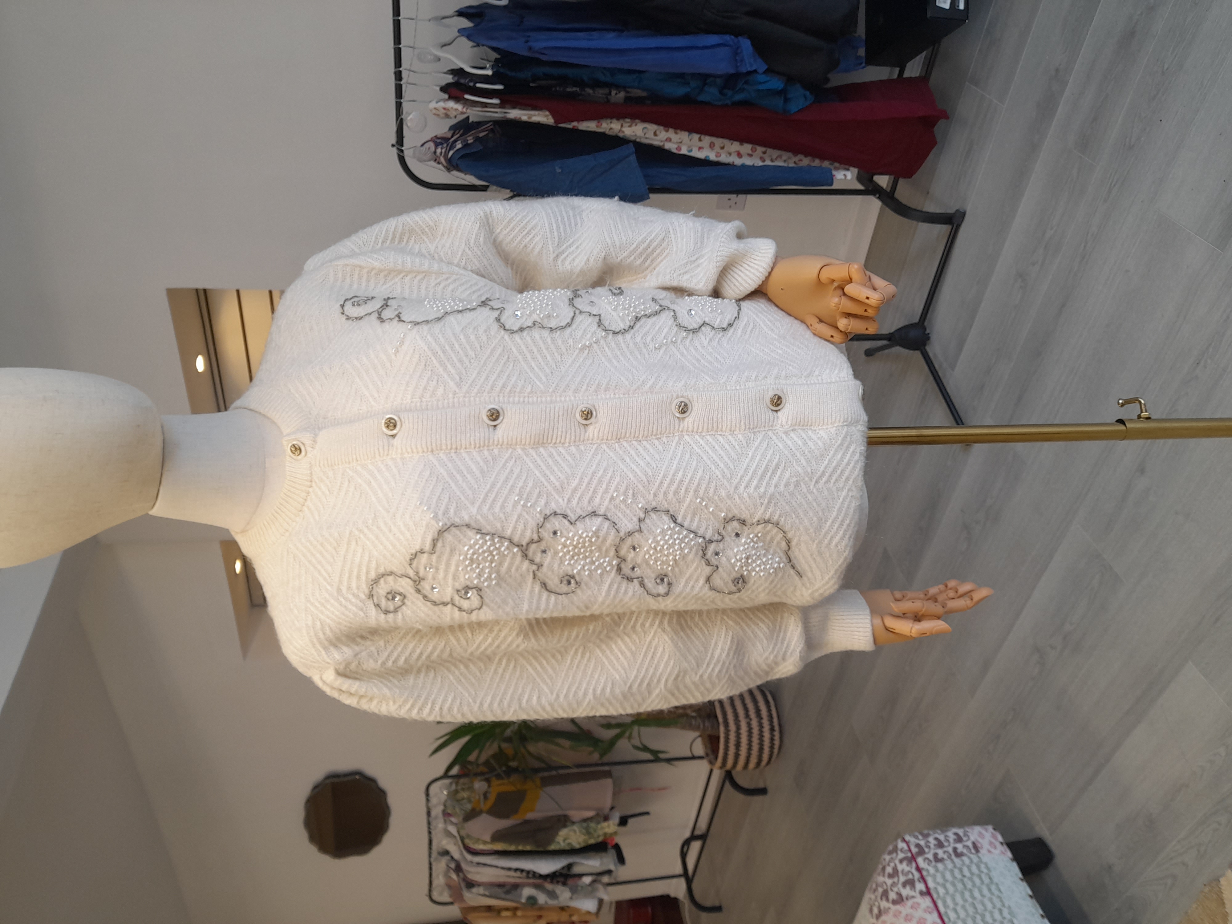 Vintage White cardigan, embroidered and beaded 