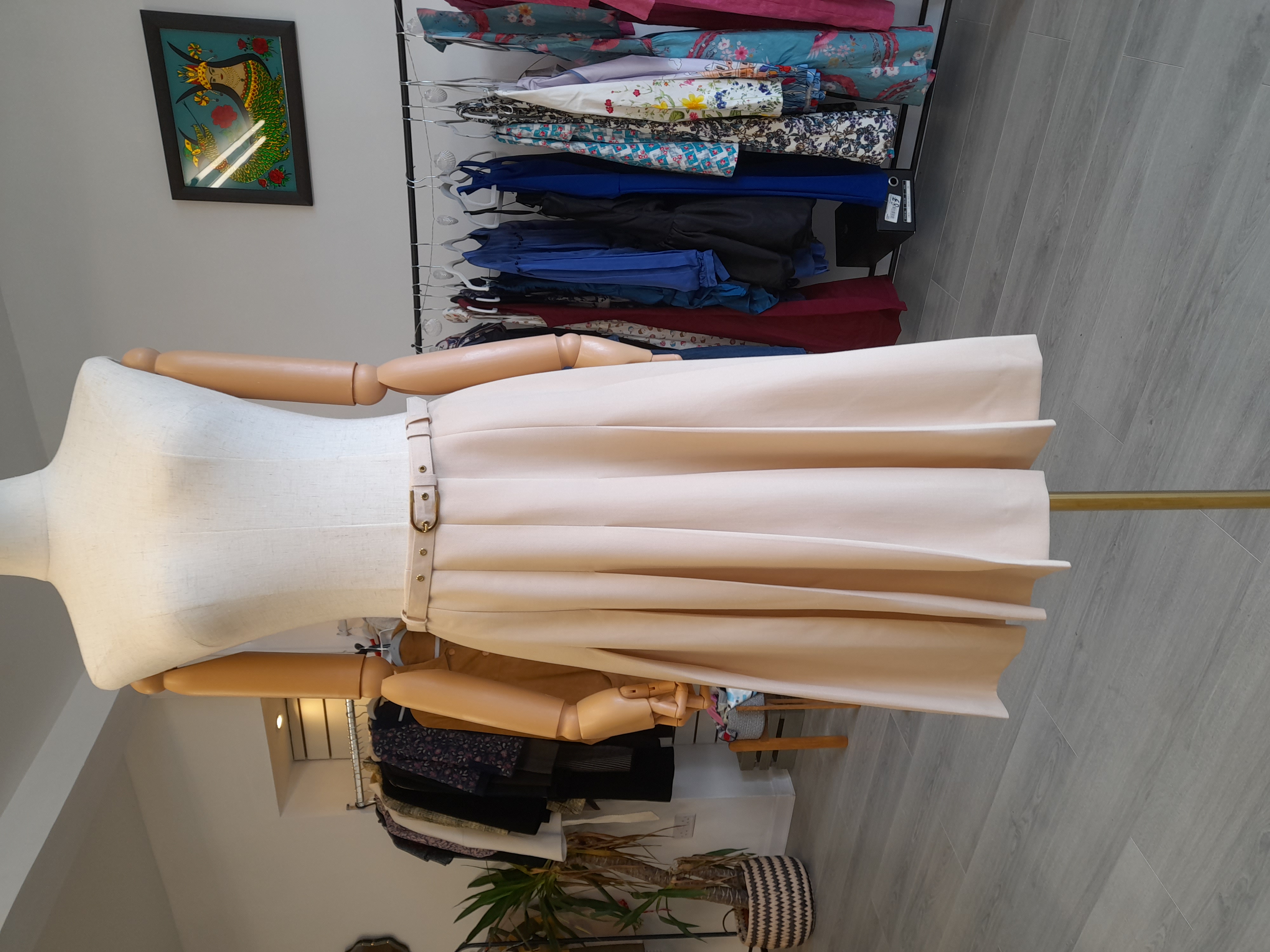 Vintage Wool blend cream pleated shirt with belt 