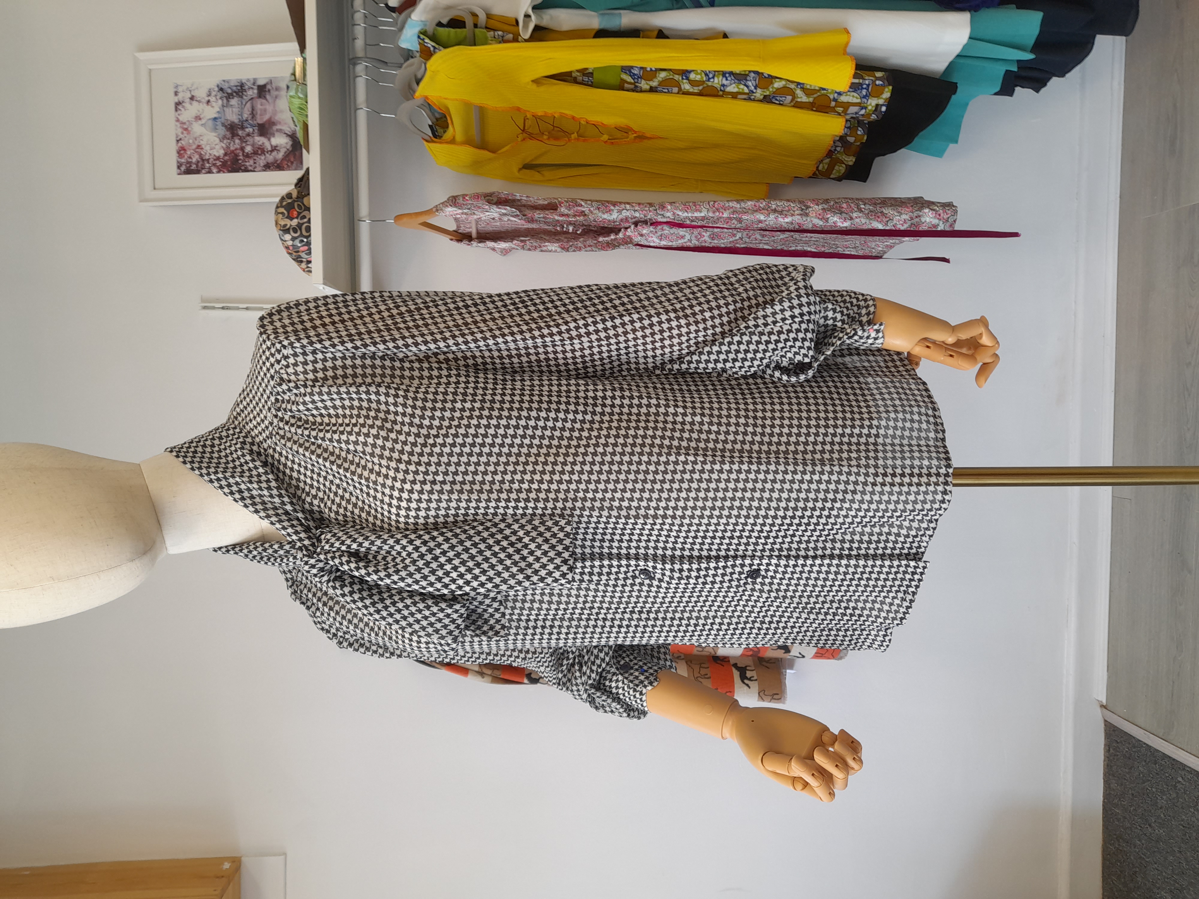 70's Style Black and White shirt with a neck-bow, S