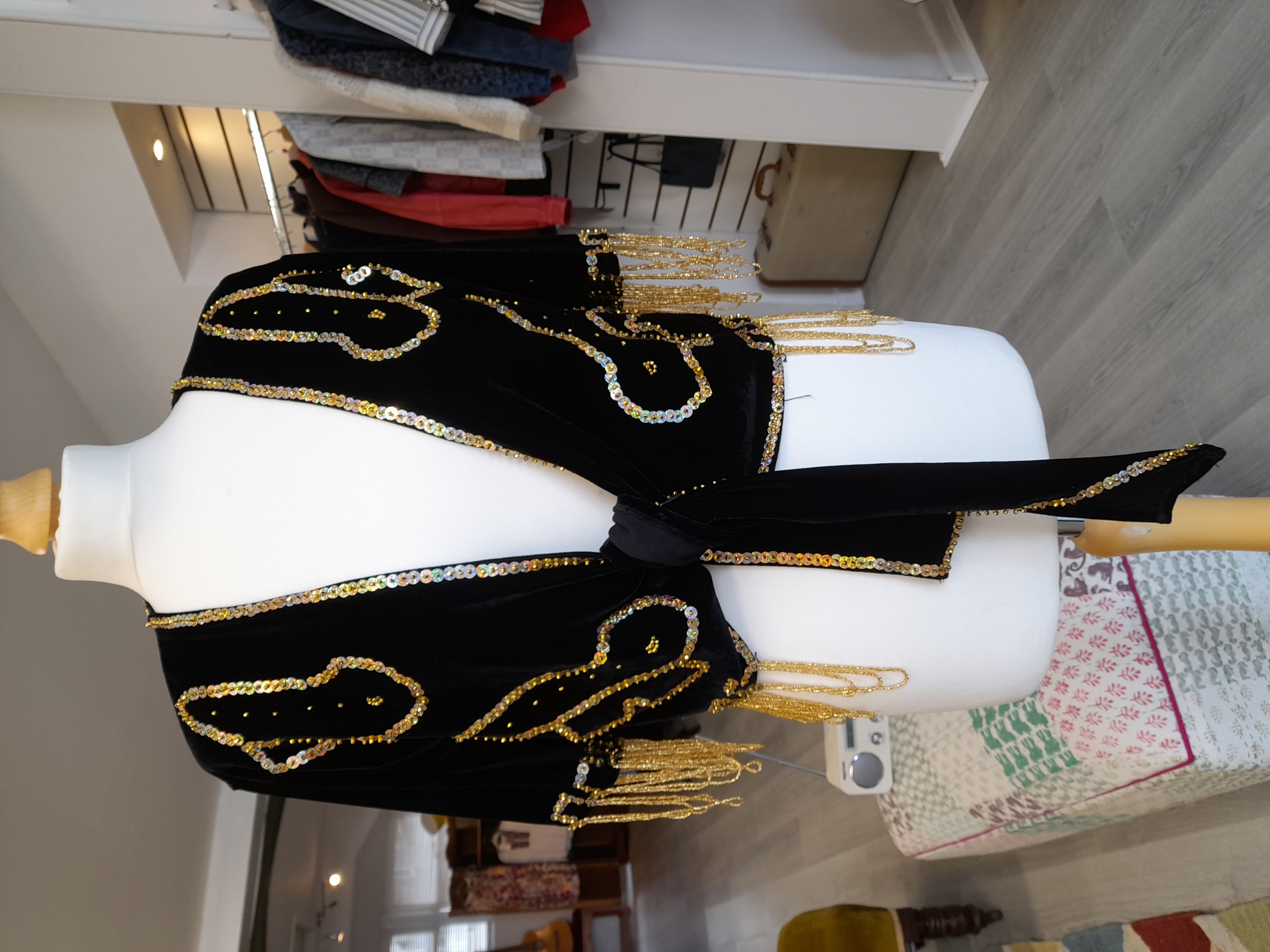 Vintage black velvet jacket with gold beads