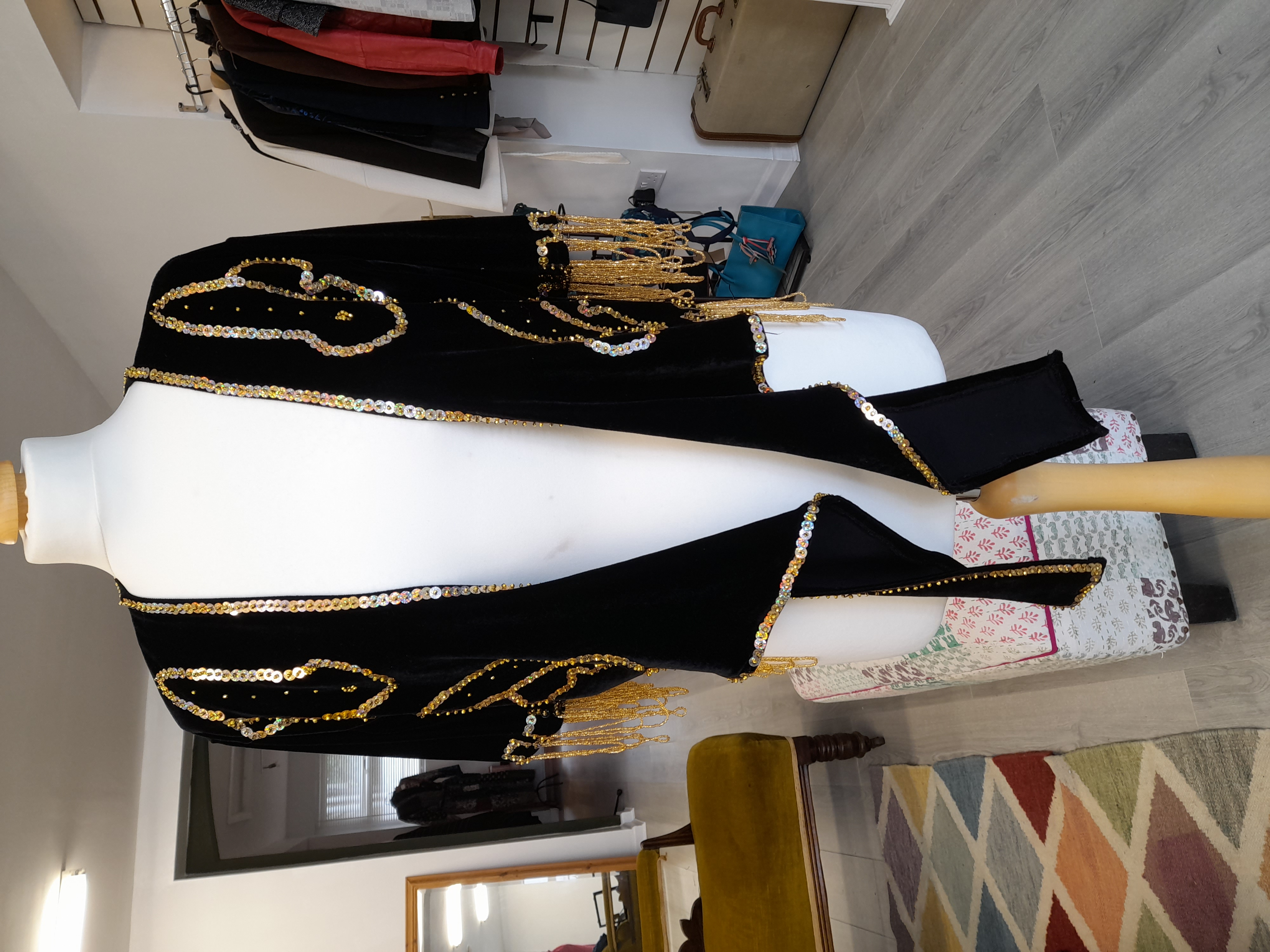 Vintage black velvet jacket with gold beads