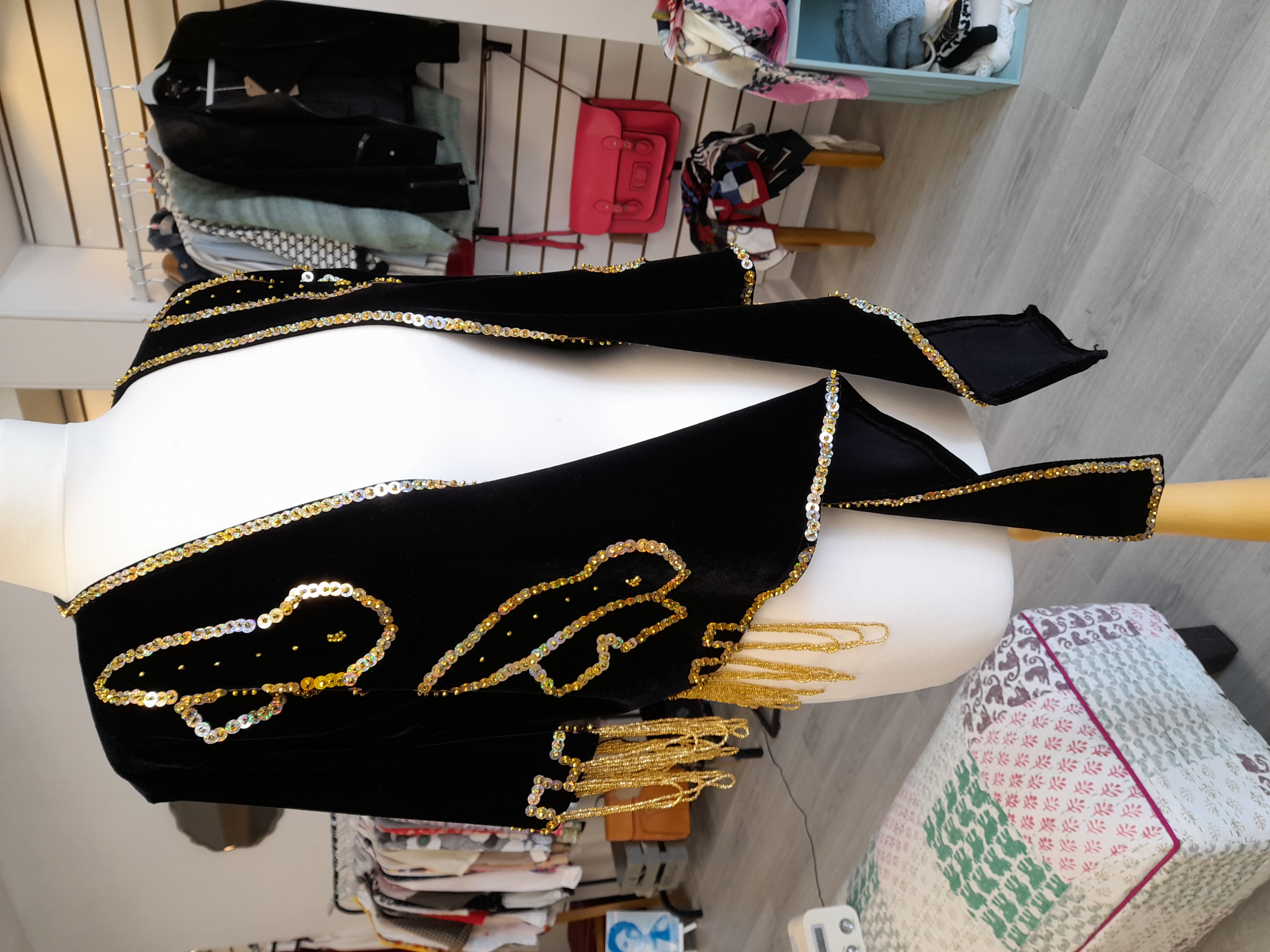 Vintage black velvet jacket with gold beads