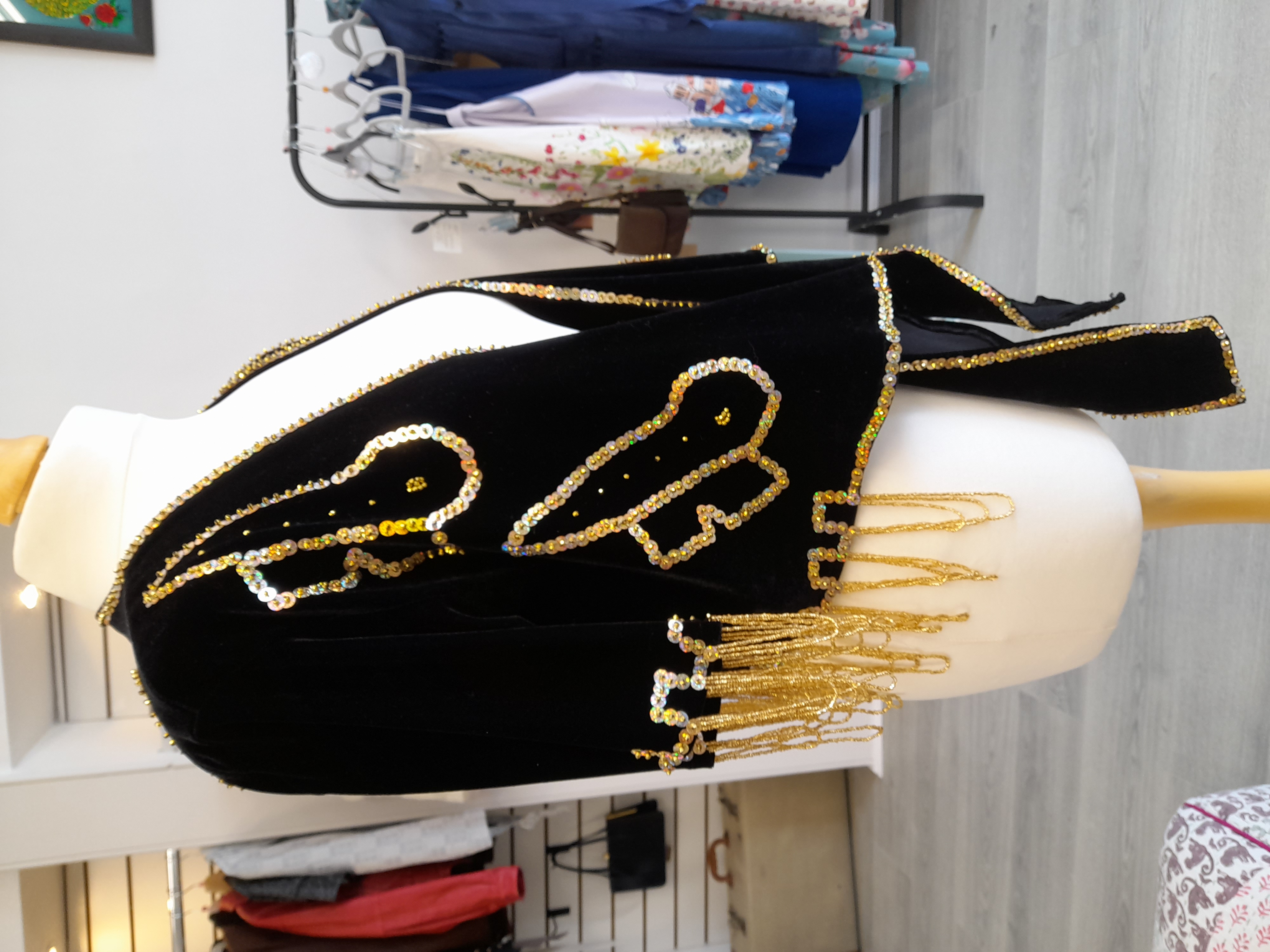 Vintage black velvet jacket with gold beads