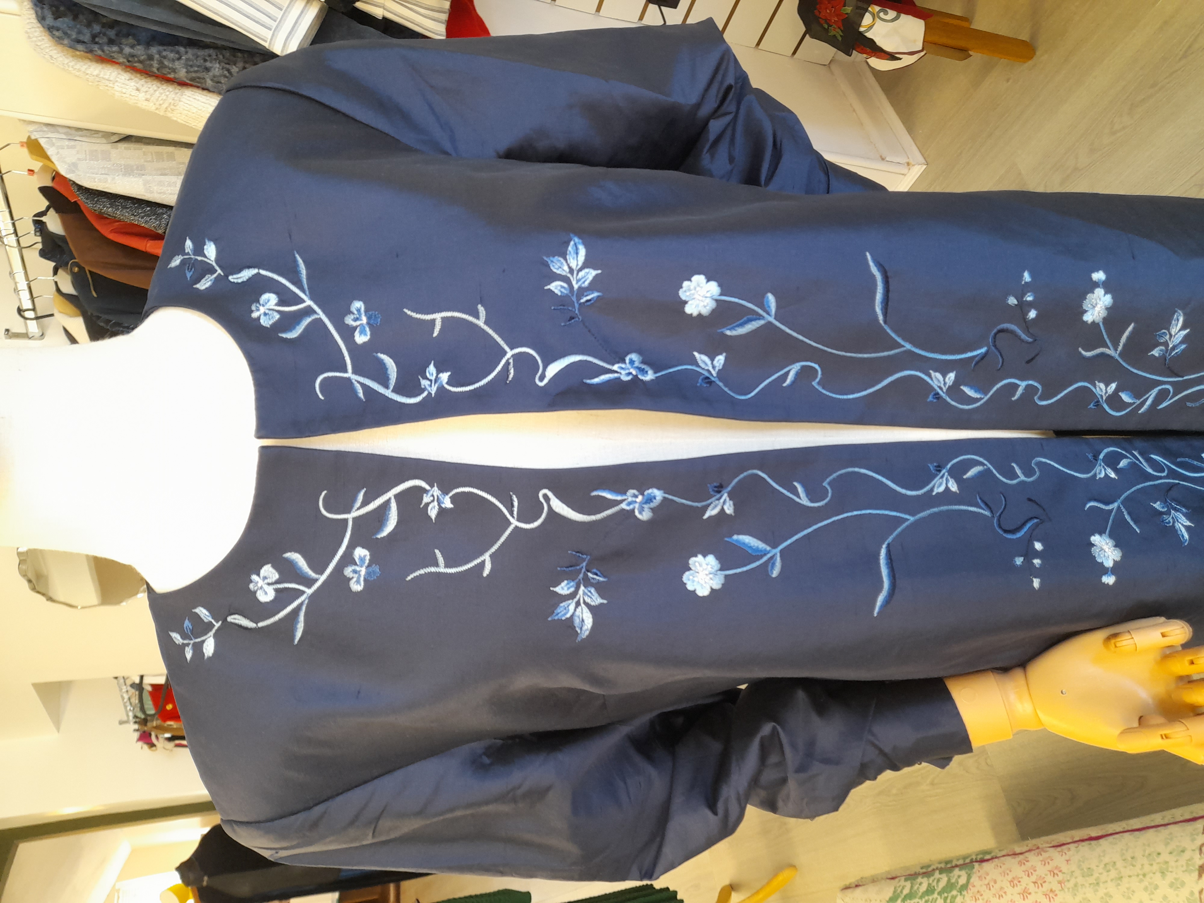 Knee Length Navy and Blue Silk Jacket, Size 10