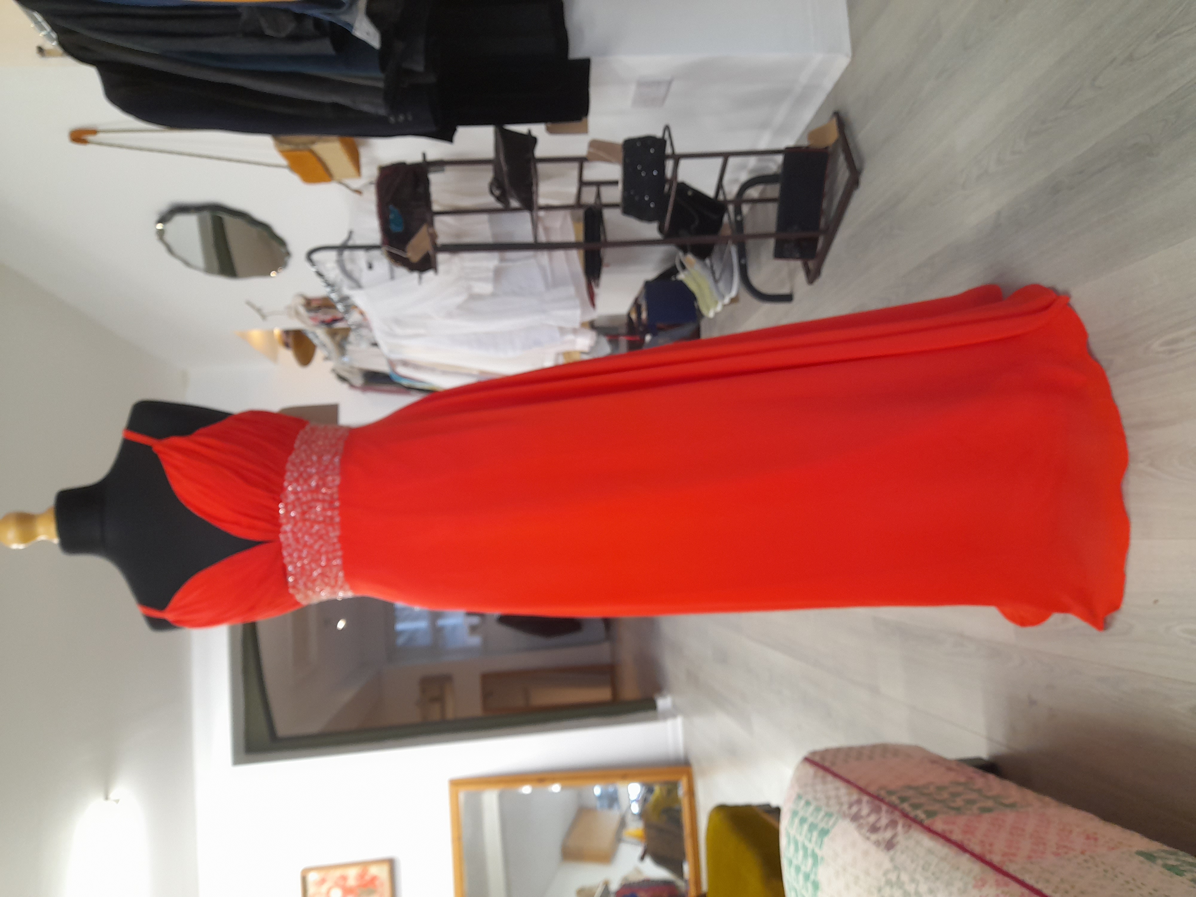 Long Evening Dress with crystals, deep V neck, Size 12 