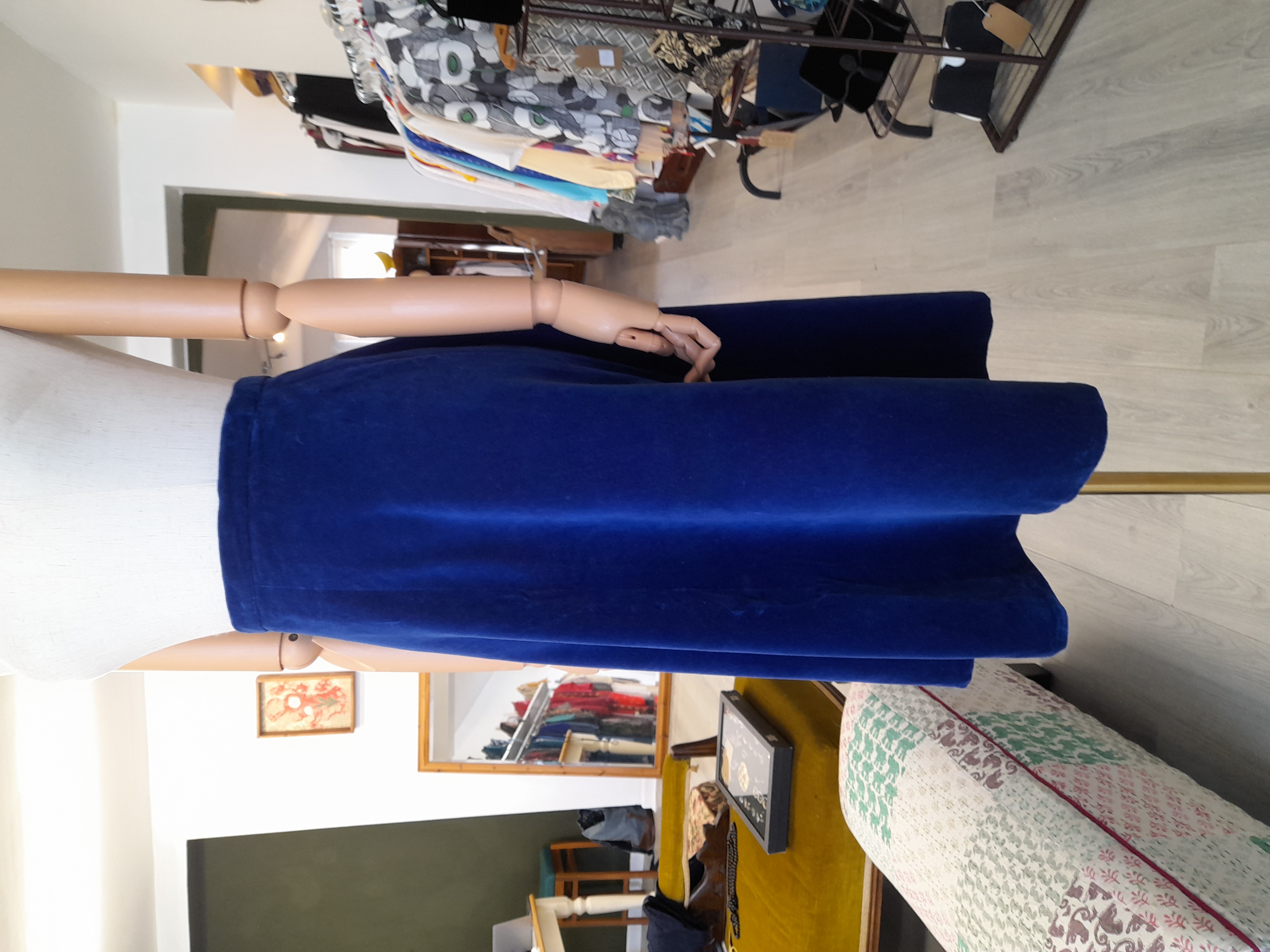 Vintage Tailormade Blue Velvet midi shirt, Size XS