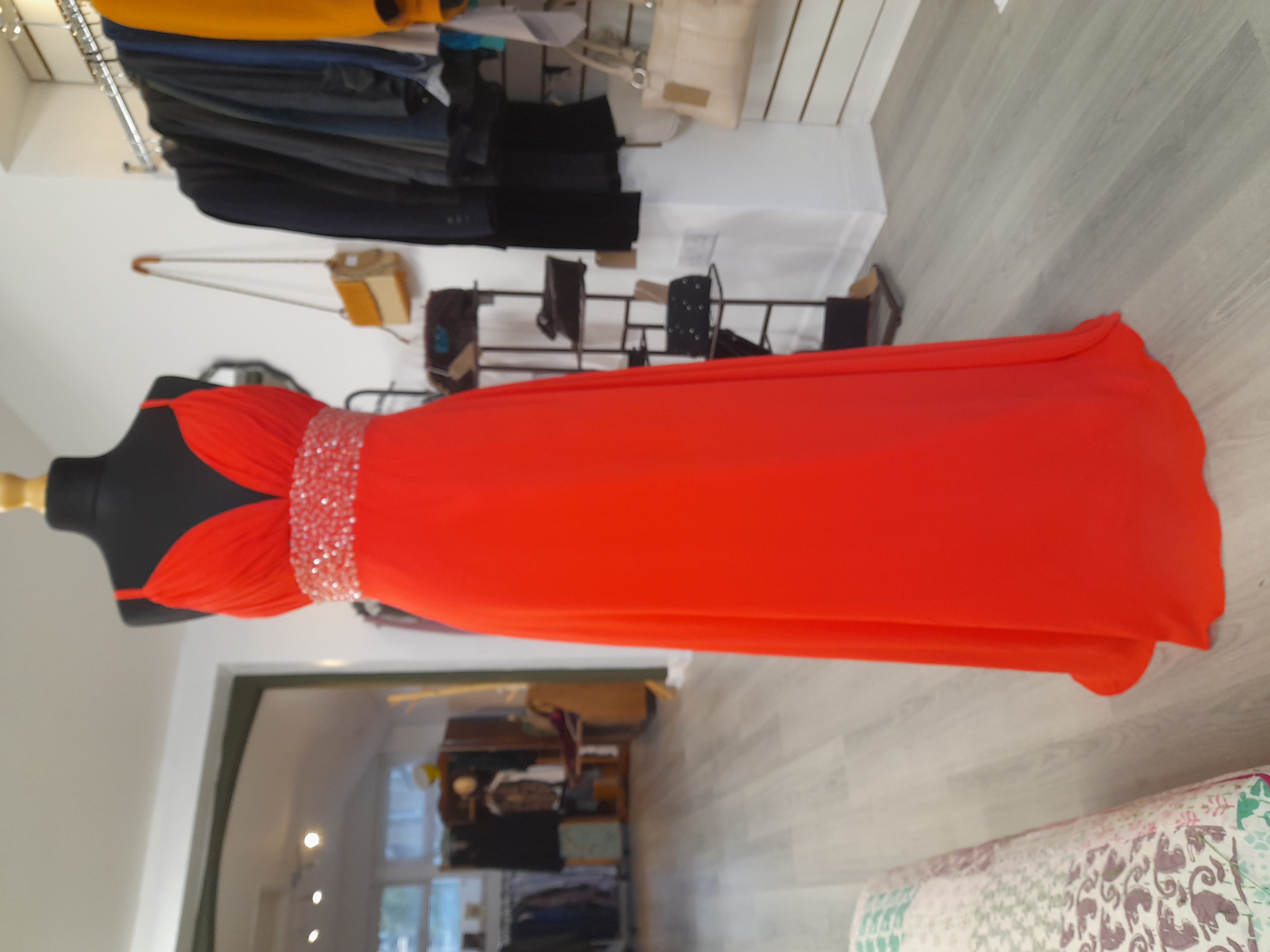 Long Evening Dress with crystals, deep V neck, Size 12 