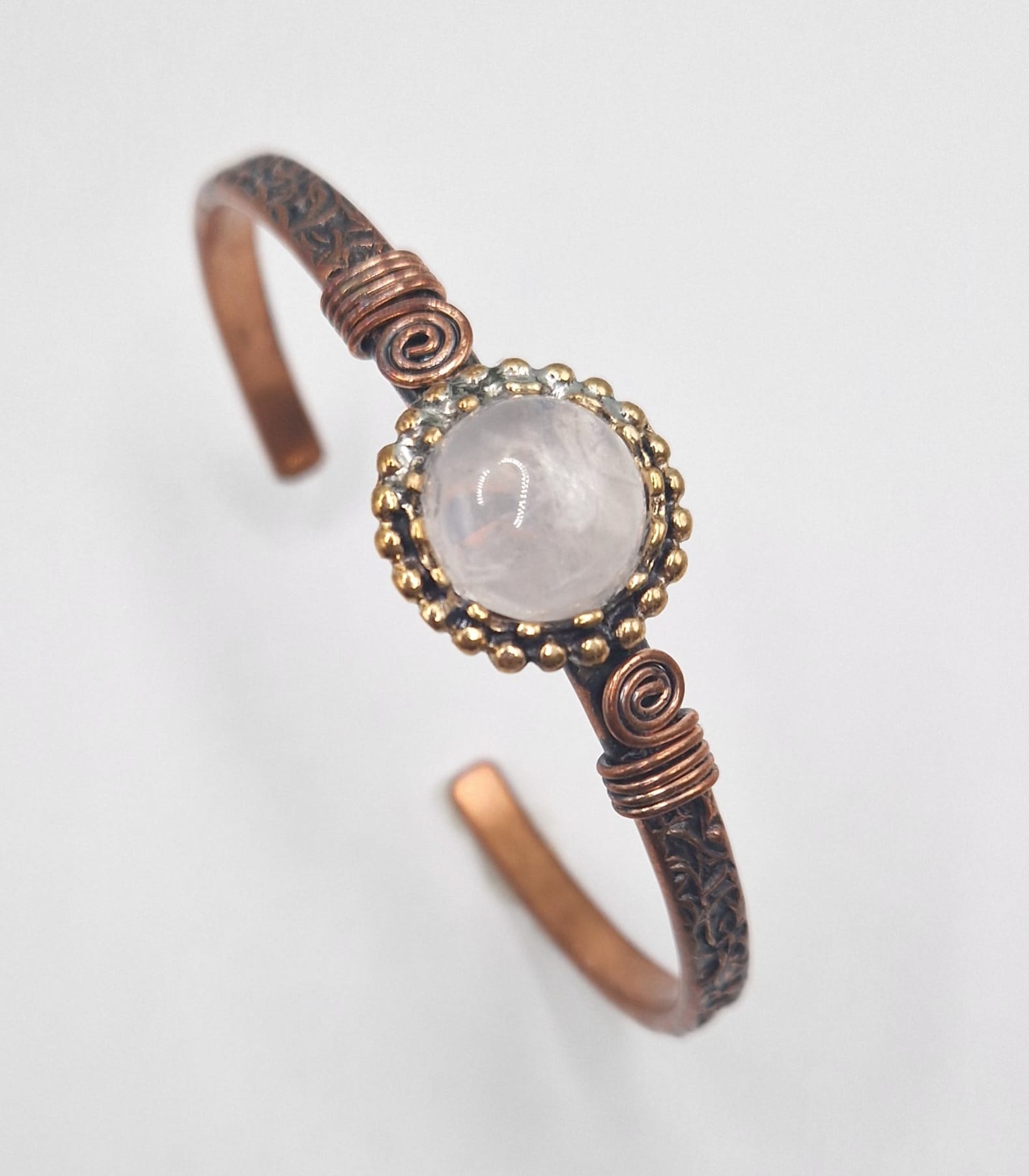 Pink Quartz Bracelet – Copper & Gold Adjustable Design