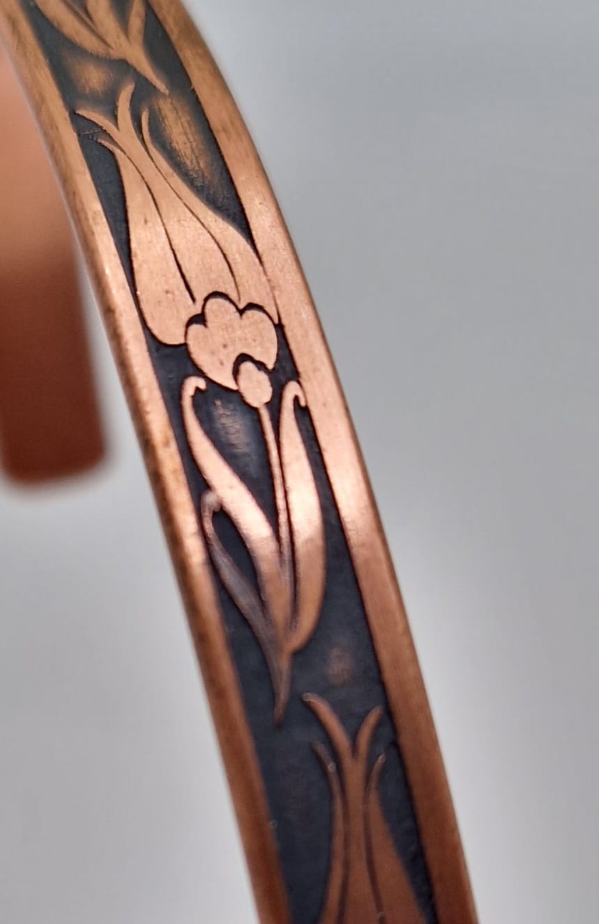 Copper Bracelet with Floral Design – Adjustable Unisex Jewelry