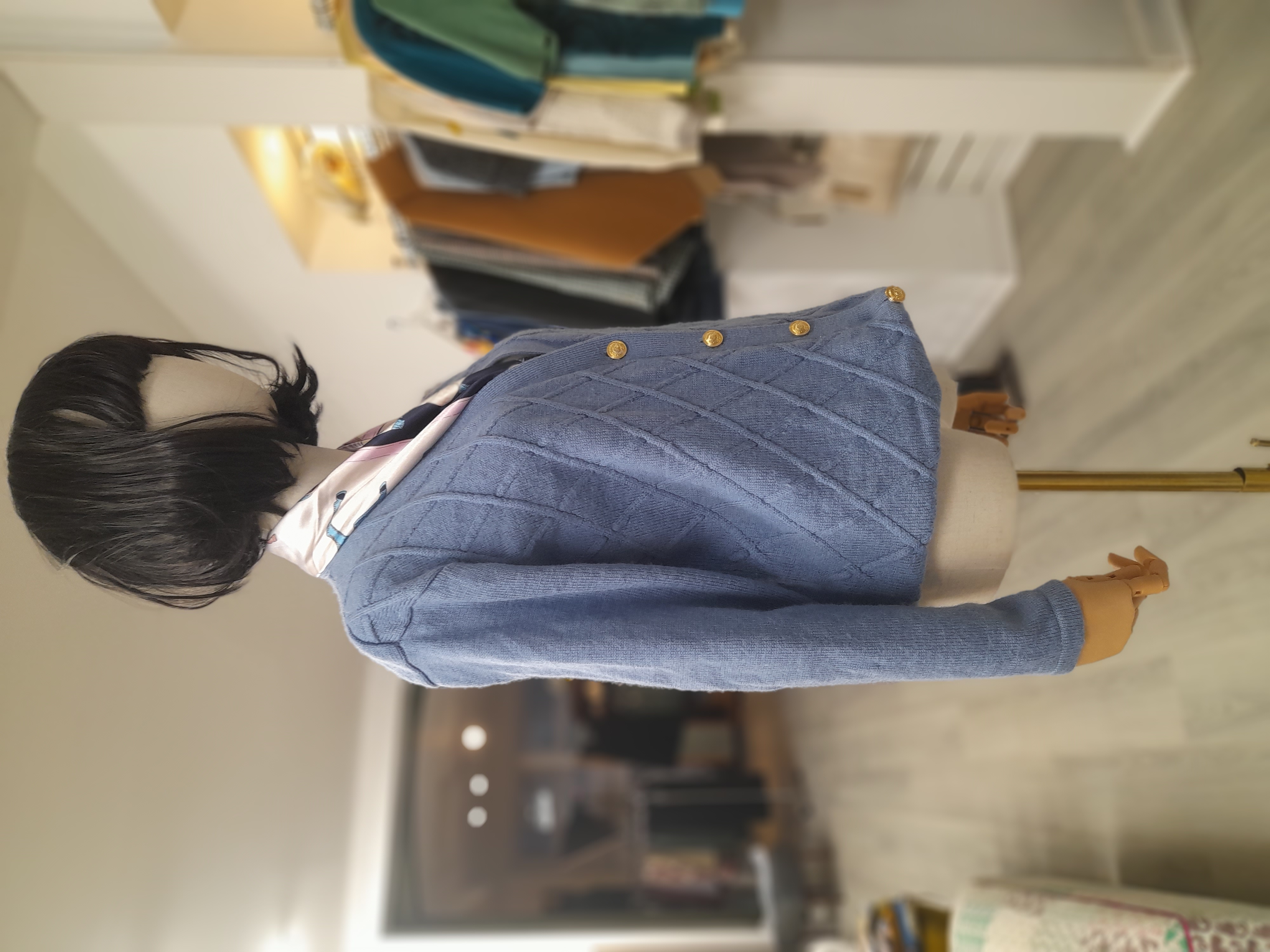 Vintage Wool Blend Knit Pattern Cardigan, Size S