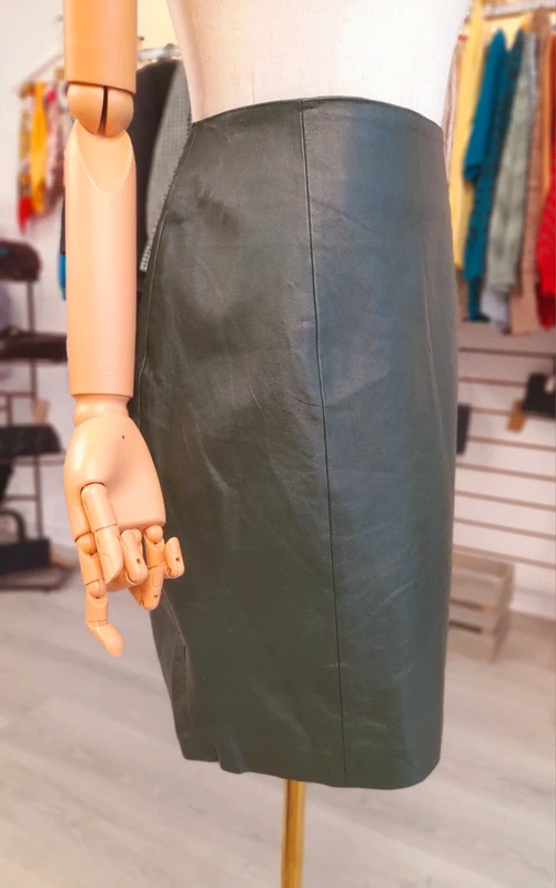 Vintage David Hollis 80s/ 90s Leather Green Skirt, Size S